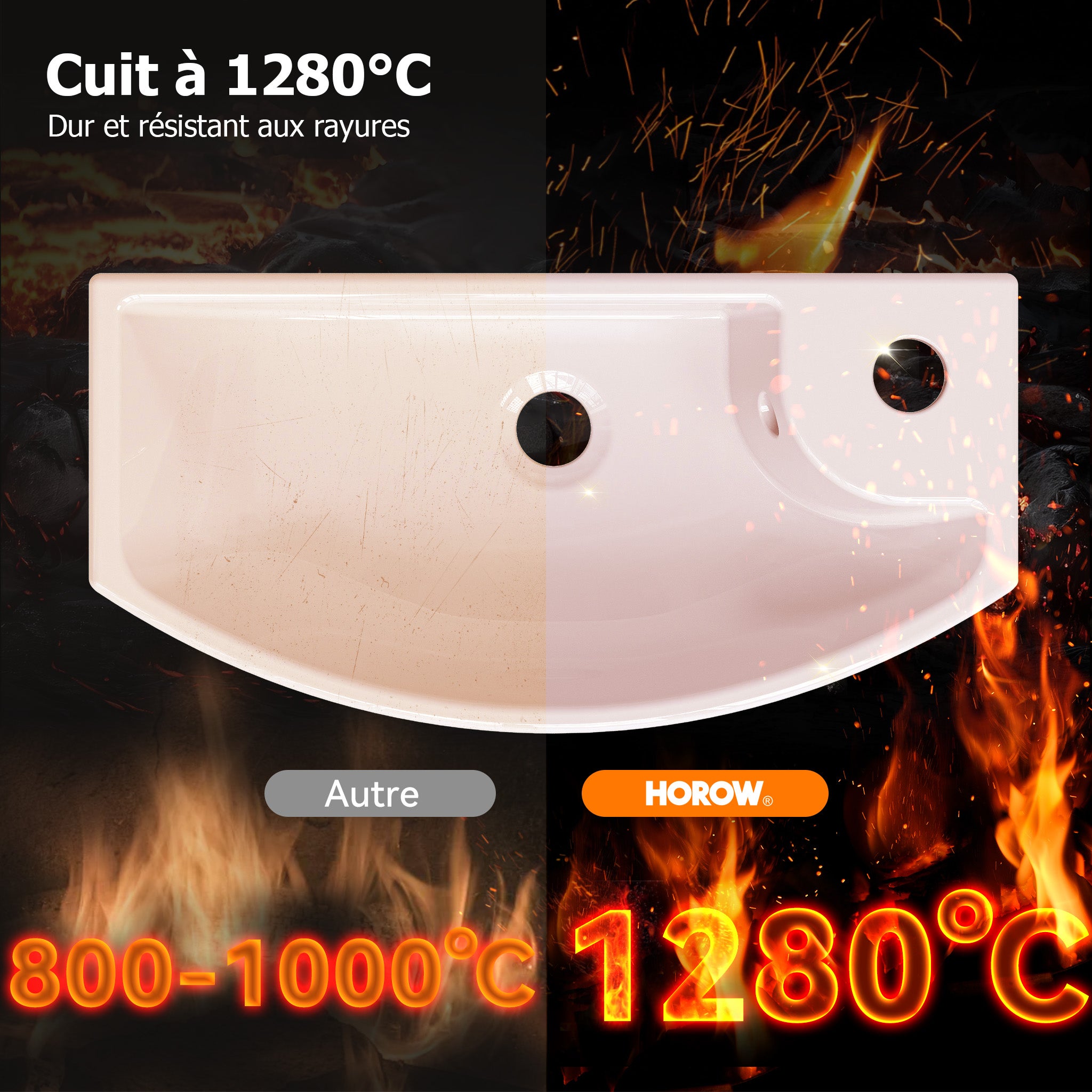 Lavabo mural, vasque à poser, lave-mains mural, vasque 45,4 x 22,6 x 12,9 cm avec trou pour robinet et trop-plein HOROW - 7