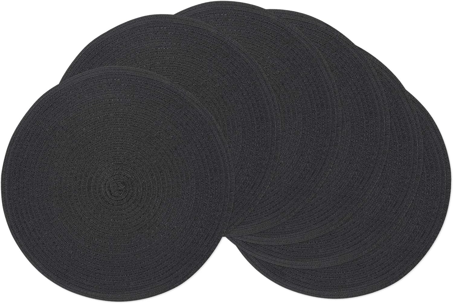 Zestaw 6 okrągłych podkładek o średnicy 11 cm, w kolorze czarnym, zmywalnych, z tkanej bawełny, odpornych na ciepło i antypoślizgowych