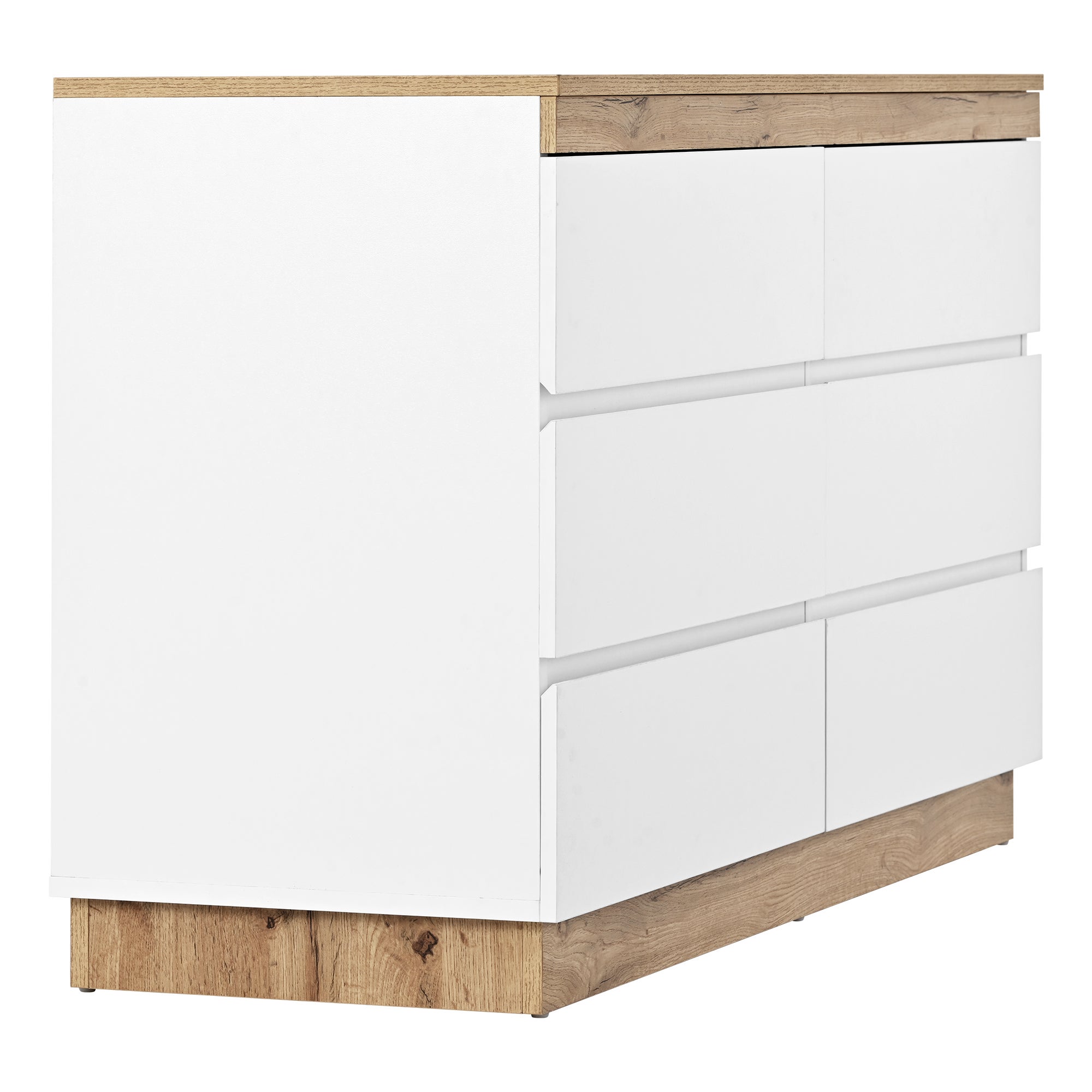 Commode à 6 tiroirs, pour chambre et salon, blanc et chêne - 9