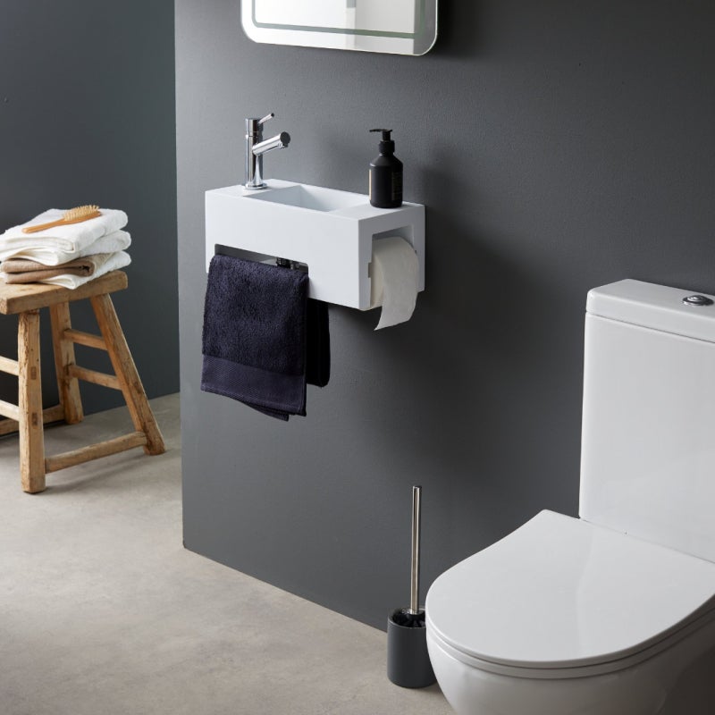 Lave mains en solid surface Maximo 40 x 18 avec dérouleur papier et porte-serviette - robinet à gauche - 3