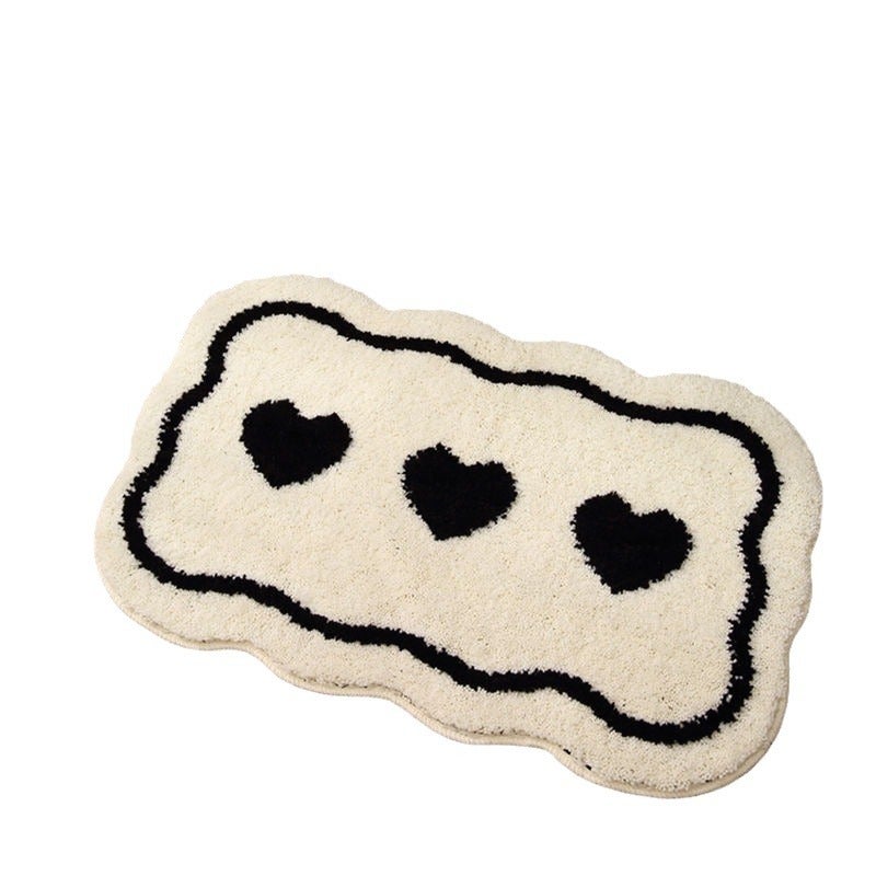 Dywanik łazienkowy 50 x 80 cm, dywanik łazienkowy, czarno-biały dywanik do sypialni w kształcie serca, mata progowa, mata chłonna