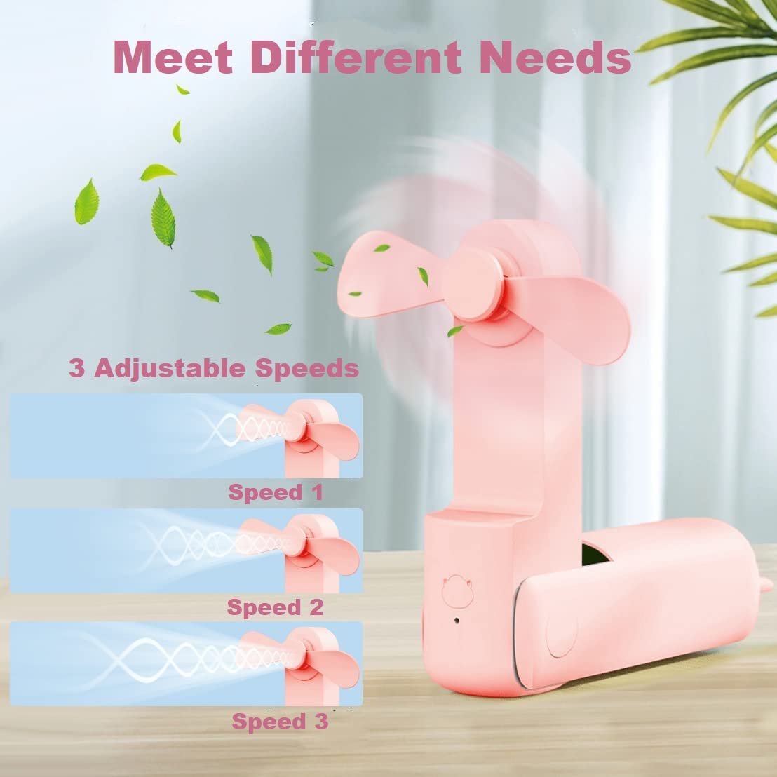 Zawaer mini Ventilatore USB portatile, pieghevole, ricaricabile, piccolo, tascabile con 5