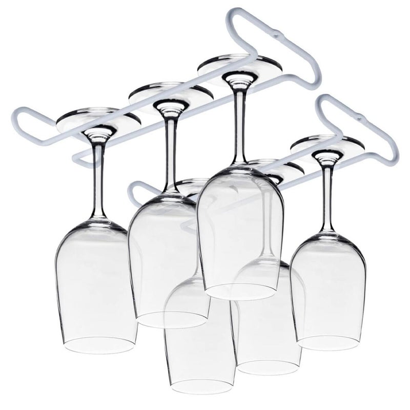 25 cm stojak na kieliszki do wina pod szafką, półka do przechowywania kieliszków, dwuczęściowy zestaw do barku kuchennego (biały)