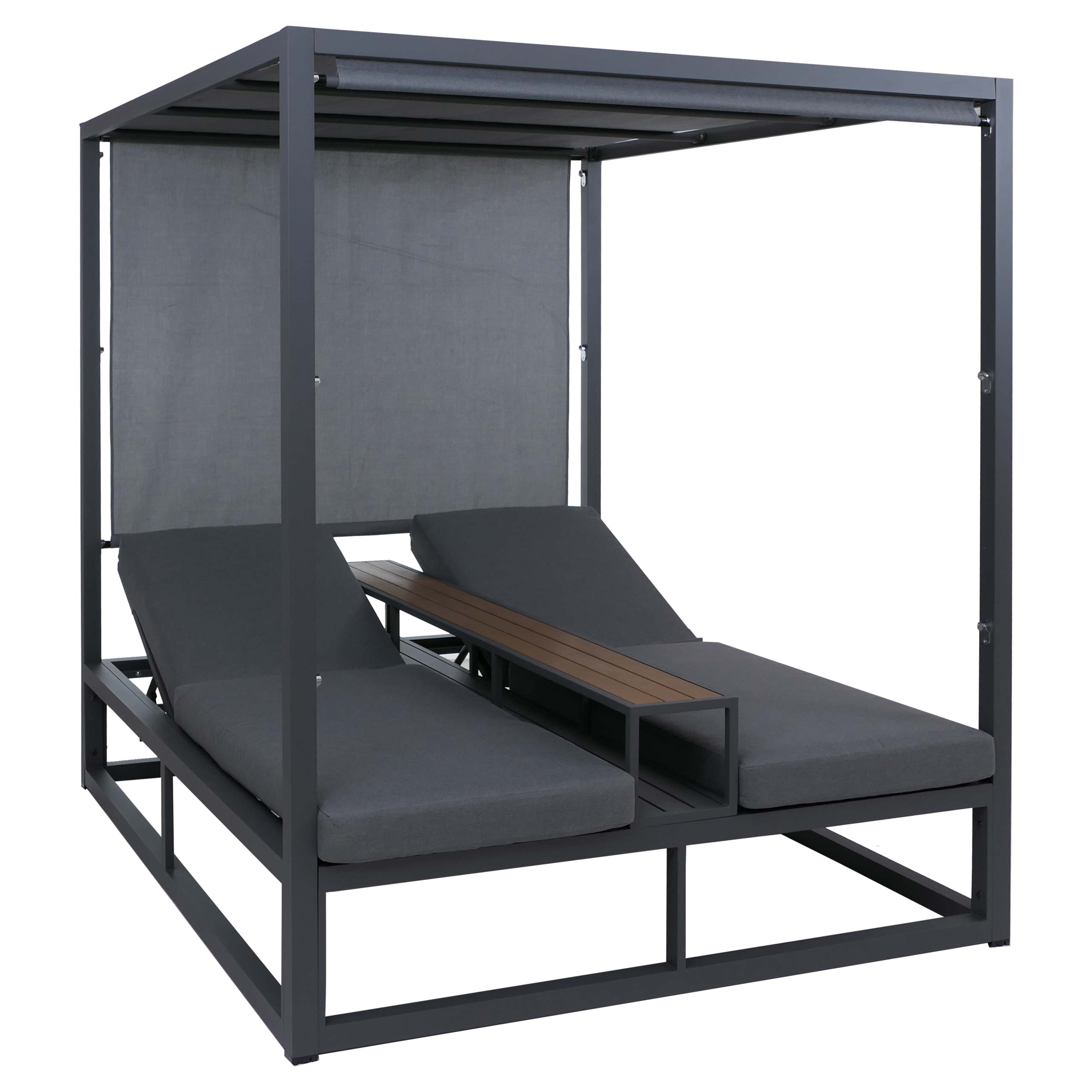 Aluminiowy leżak ogrodowy HWC-P81, leżak typu daybed, tapicerka 10 cm, 220 g/m², 196 x 165 x 196 cm ~ ciemnoszary, tapicerka szara
