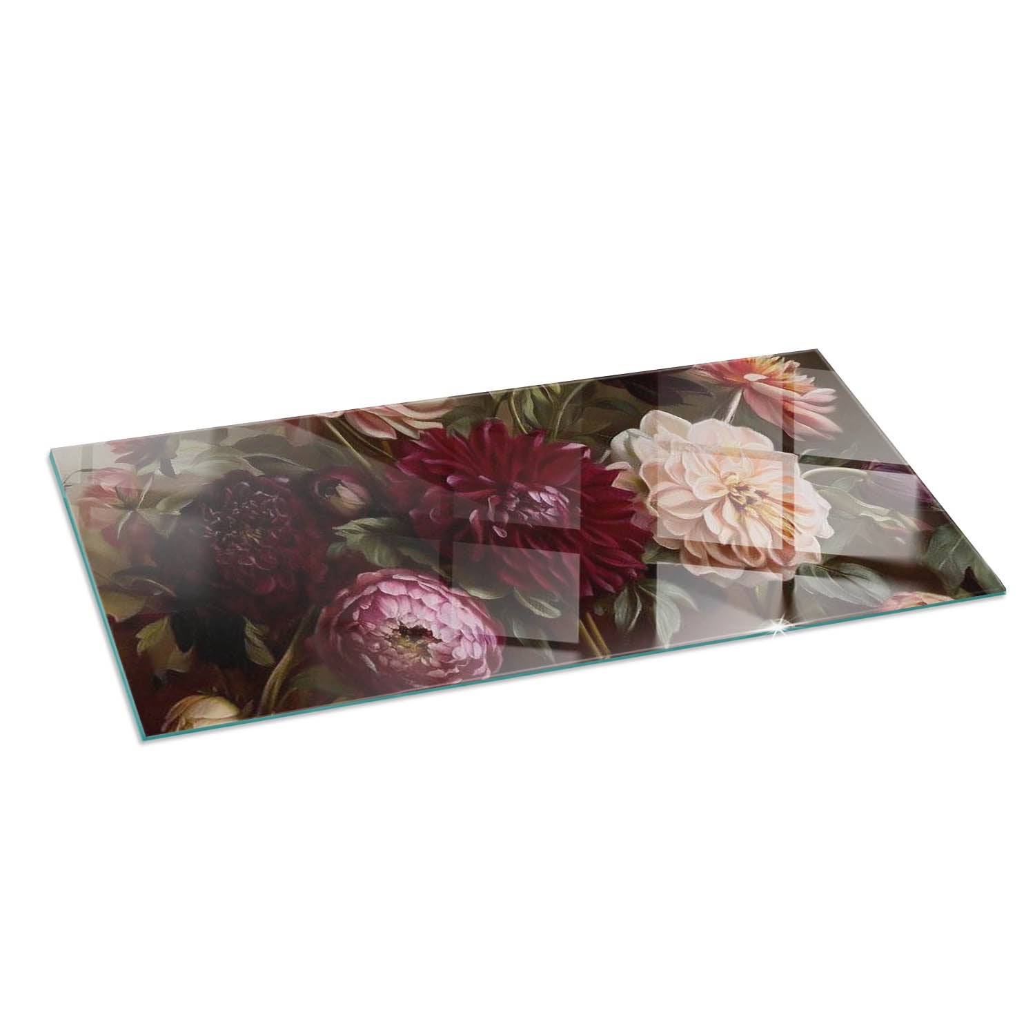 Szkło hartowane na podłogę pod kominek - 125x50 cm - Kwiatowy bukiet w detalu - TULUP