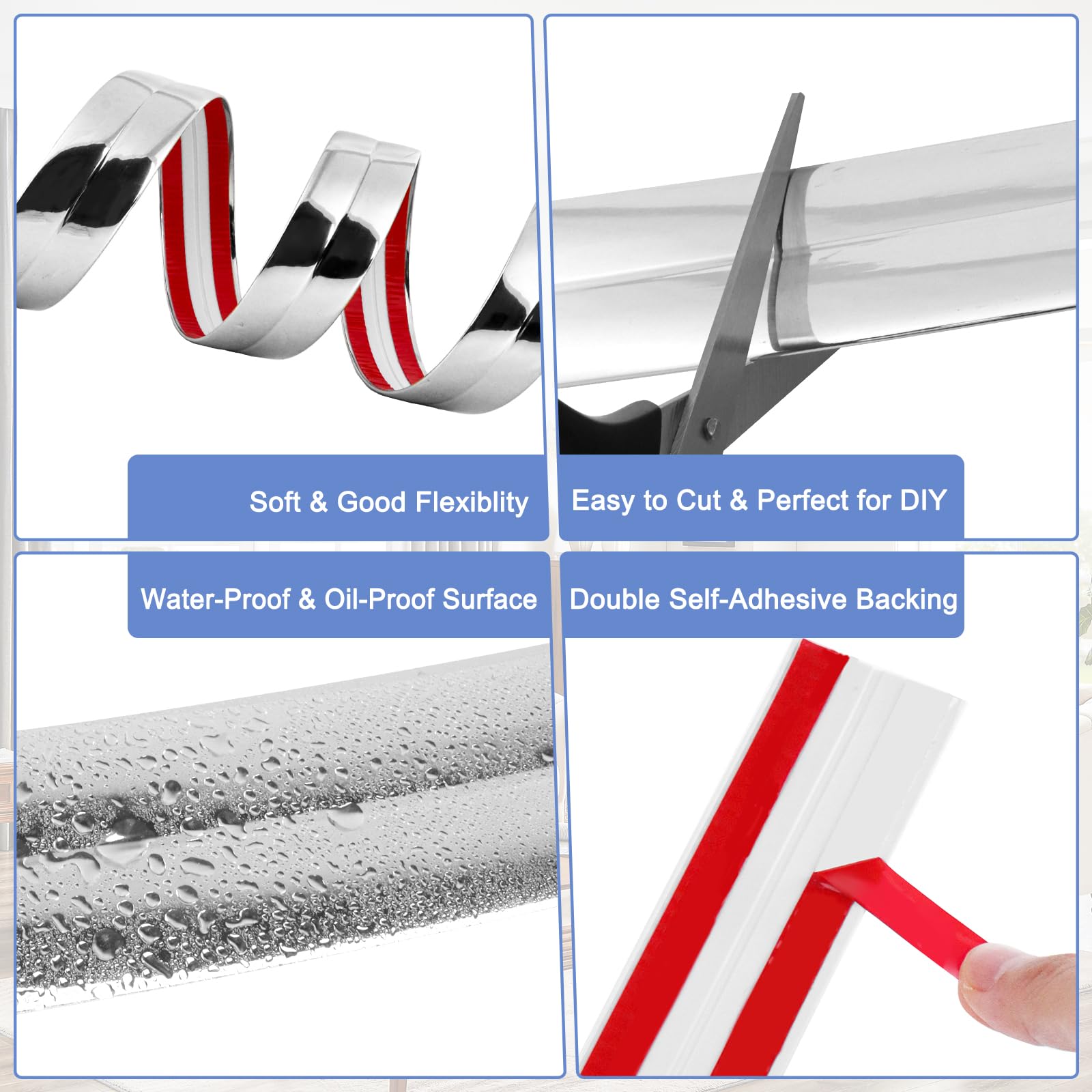 Baguette d’Angle PVC Cornière Moulure Murale Autocollante Protection Profilé Souple pour bordure de carrelage Plafond (Argent, 4cm×3m) - 3
