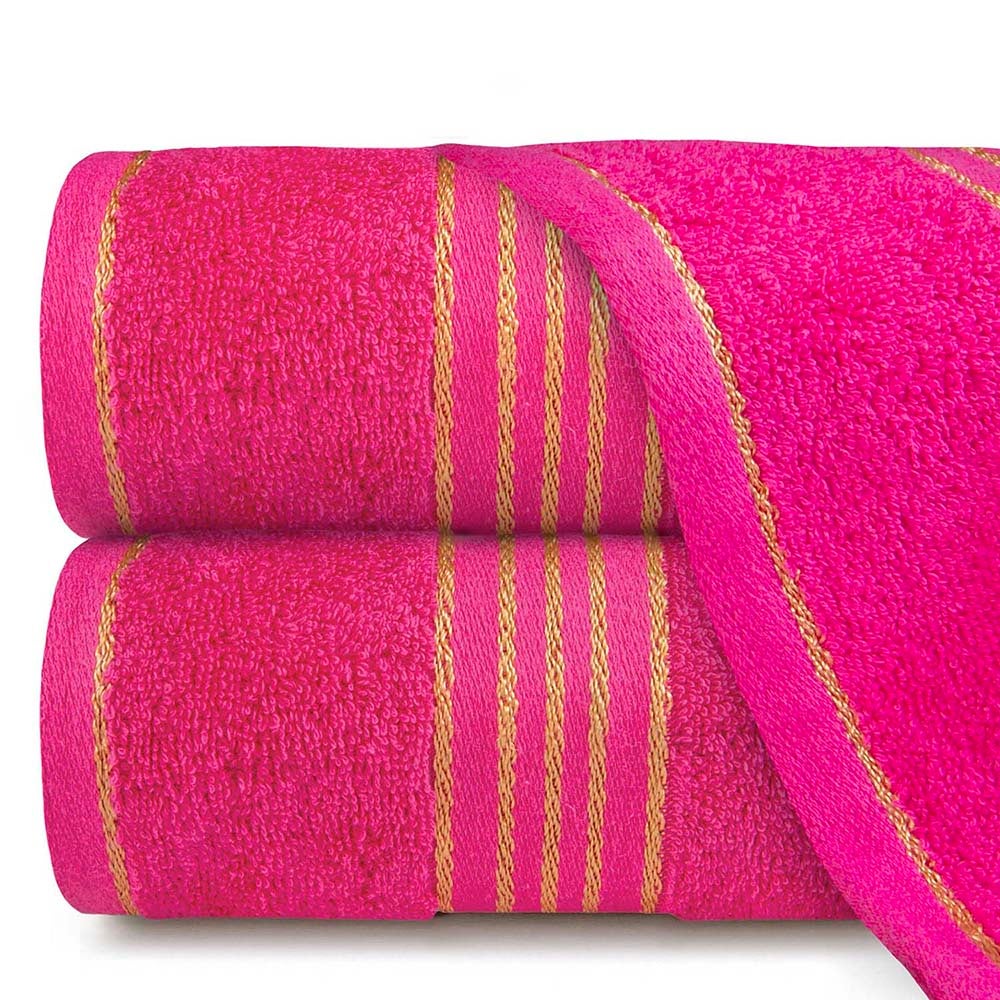 Ręcznik kąpielowy 50x90 cm bawełniany kolor różowy z bordiurą w złote paski 500 g/m2 TIWANO - Darymex