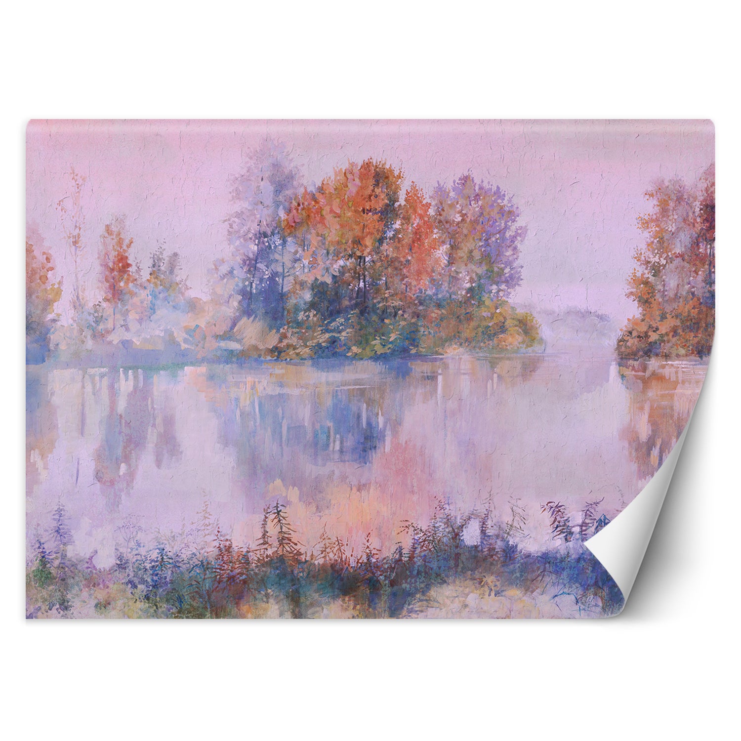 Fototapeta, Widok na jezioro mgła akwarela 450x315