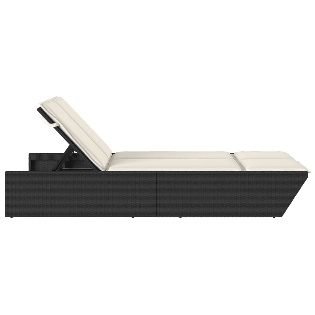Espreguiçadeira | Chaise longue | Cadeira dupla com almofadões vime PE preto CFW56522 - 4