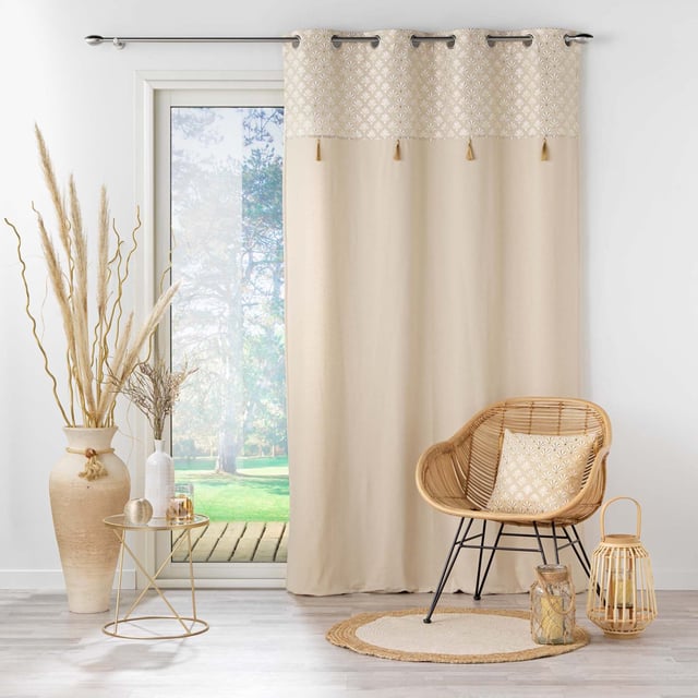 Rideau avec top imprimé et métallisé - Naturel - 140x240 cm - Coton