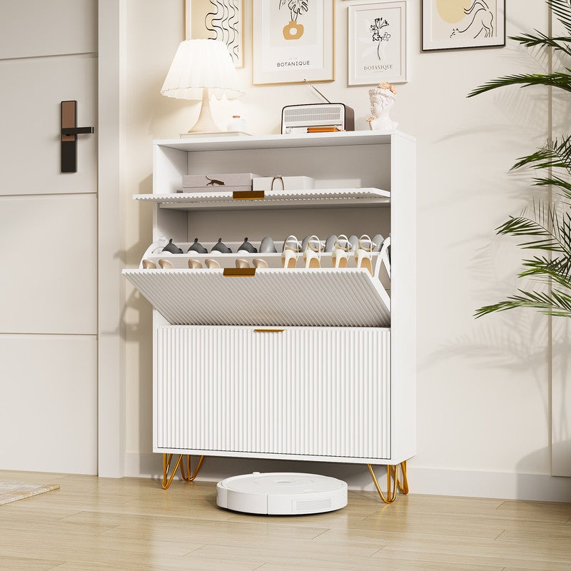 Meuble à chaussures, Etagere chaussure, Rangement chaussure, à deux portes et compartiments de rangement, Blanc - 4