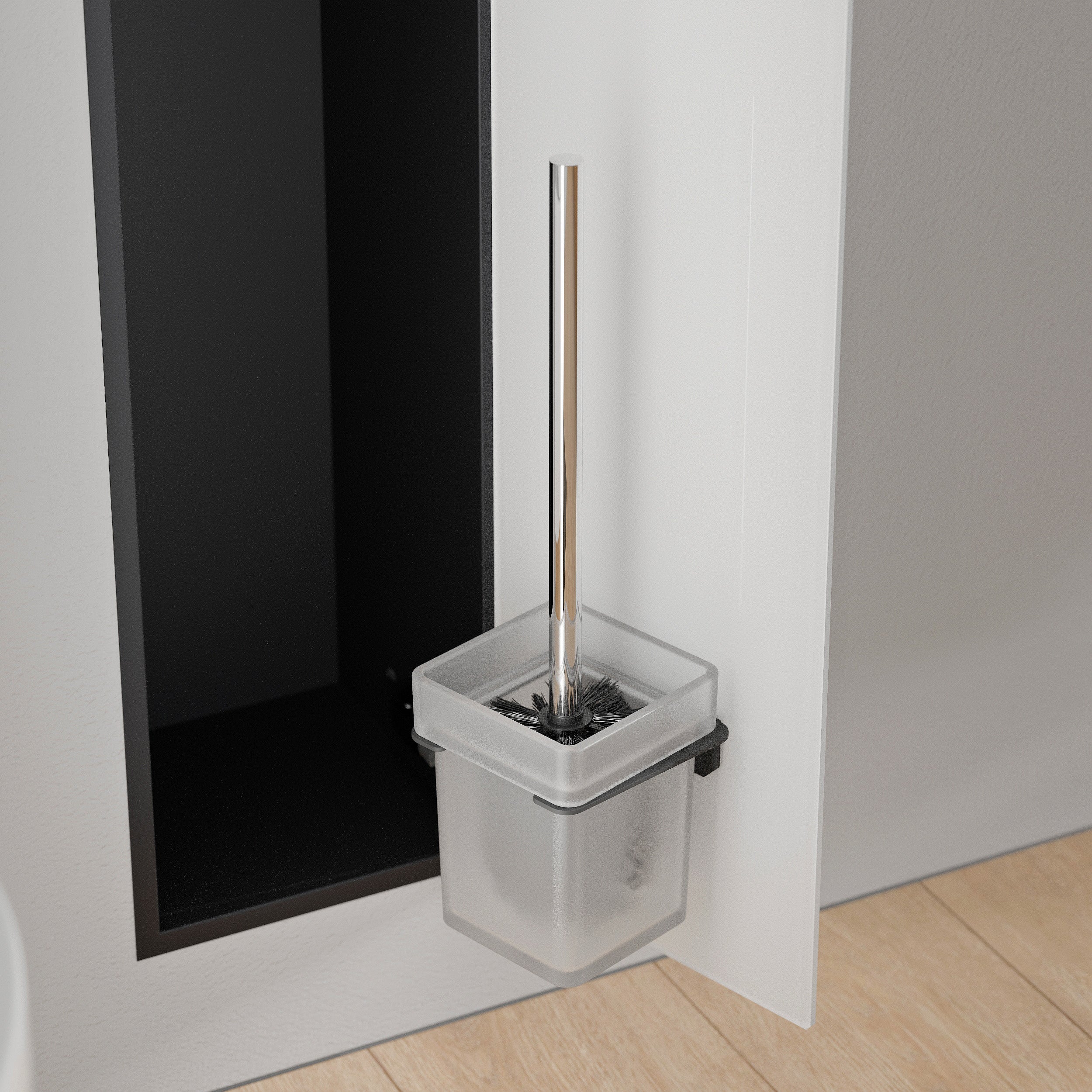 BERNSTEIN - Modulo nicchia WC in acciaio inox da incasso vetro bianco opaco 16x16x58cm (LxPxH) porta scopino + 1 ripiano incernierato a destra - RIA - 4