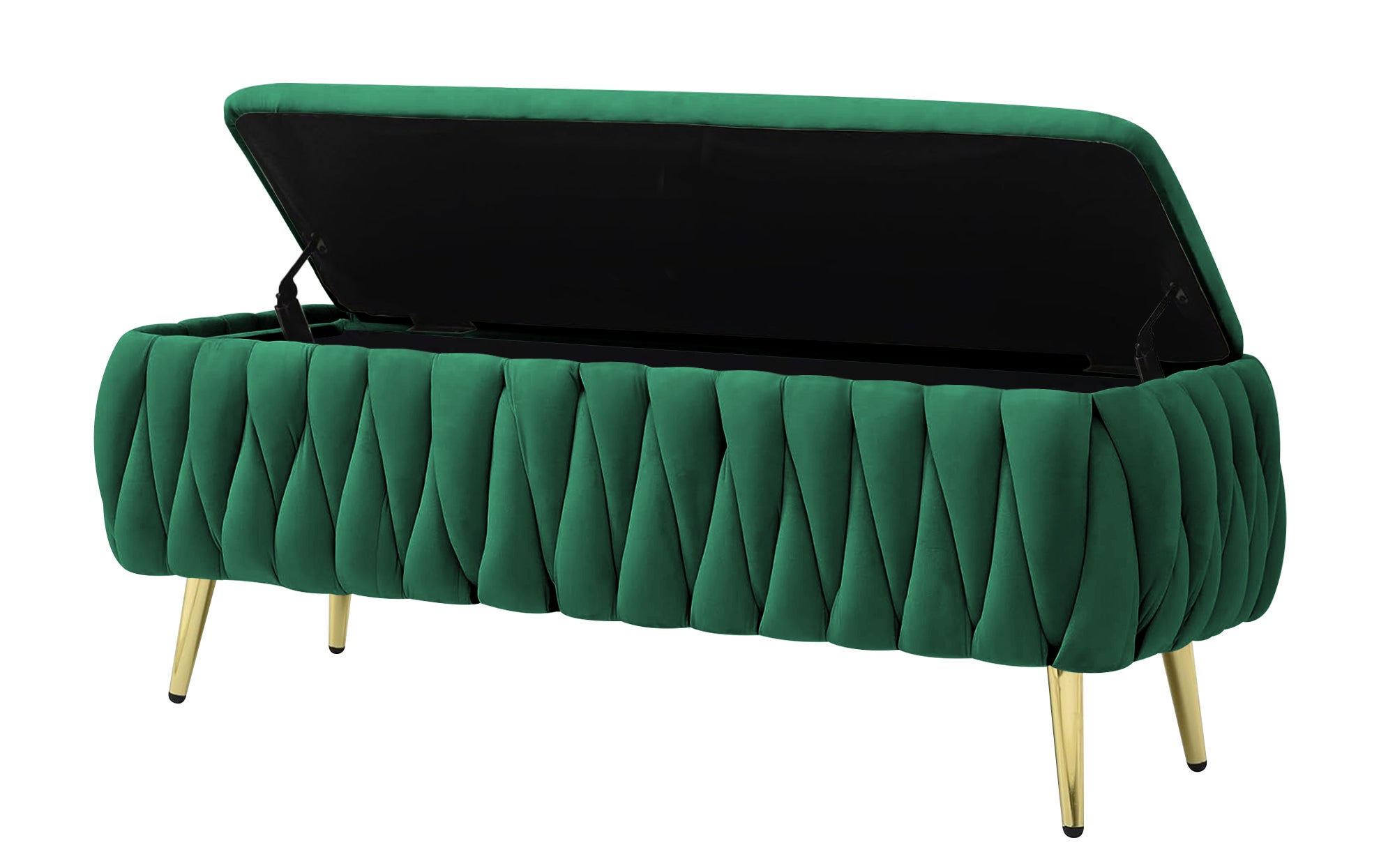 Beliani Pouf Cassapanca Imbottito In Velluto Verde Scuro Stile