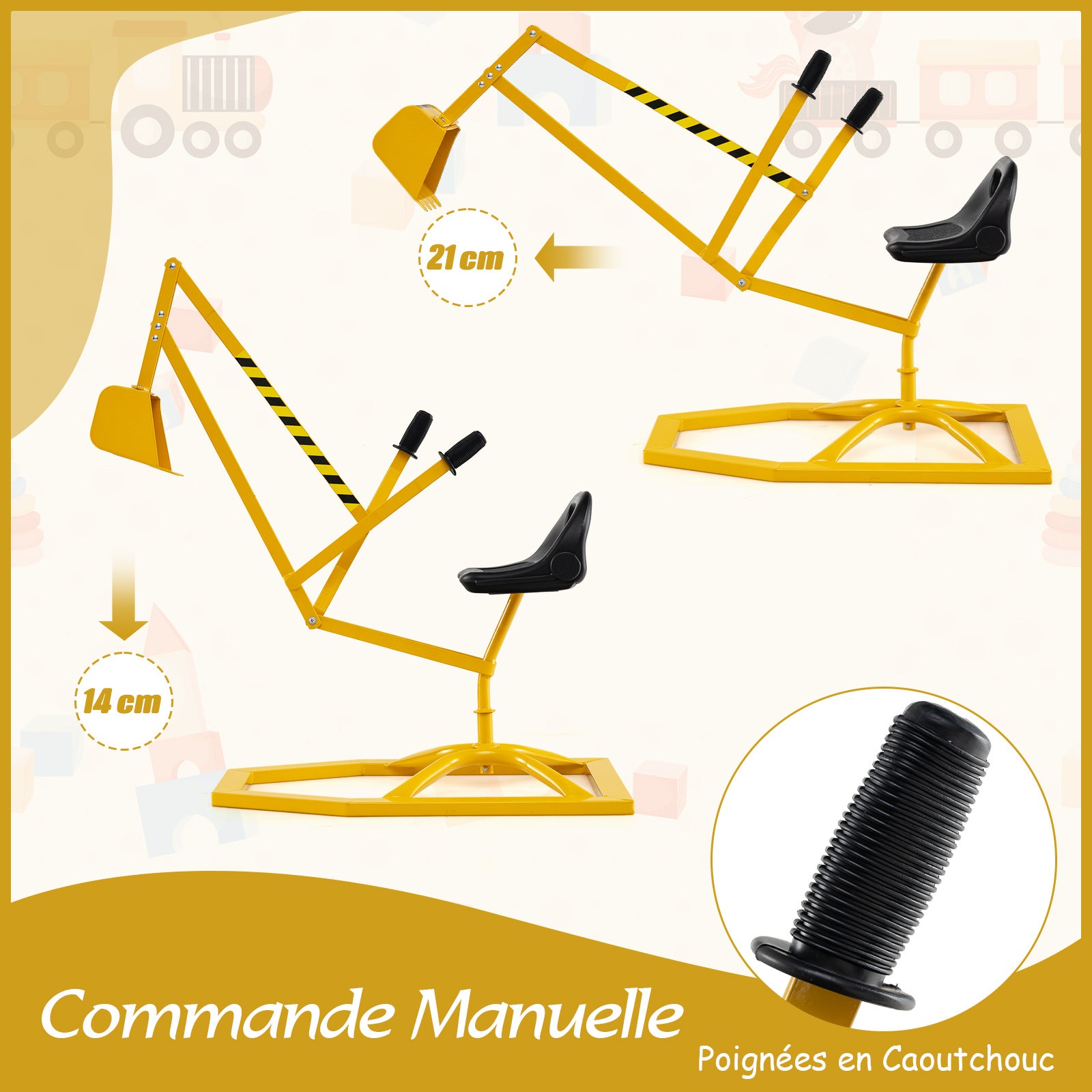 Pelleteuse Enfant avec Siège Pivotant à 360°& Pelle, Tractopelle pour Bac à Sable avec Base Hexagonale, pour Sable Terre Neige, 3 Ans+, Jaune - 5