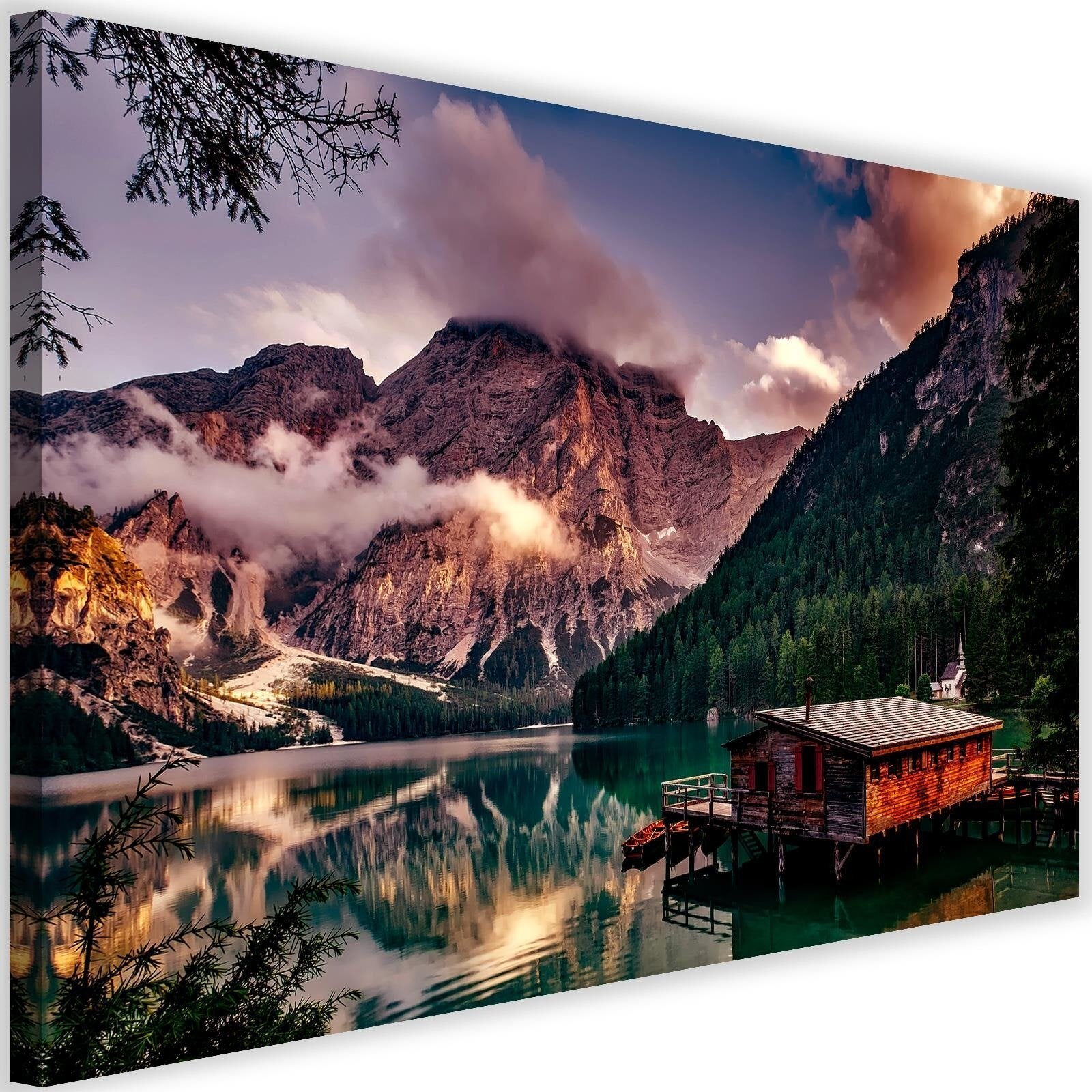 Obraz na płótnie, Domek nad górskim jeziorem 60x40