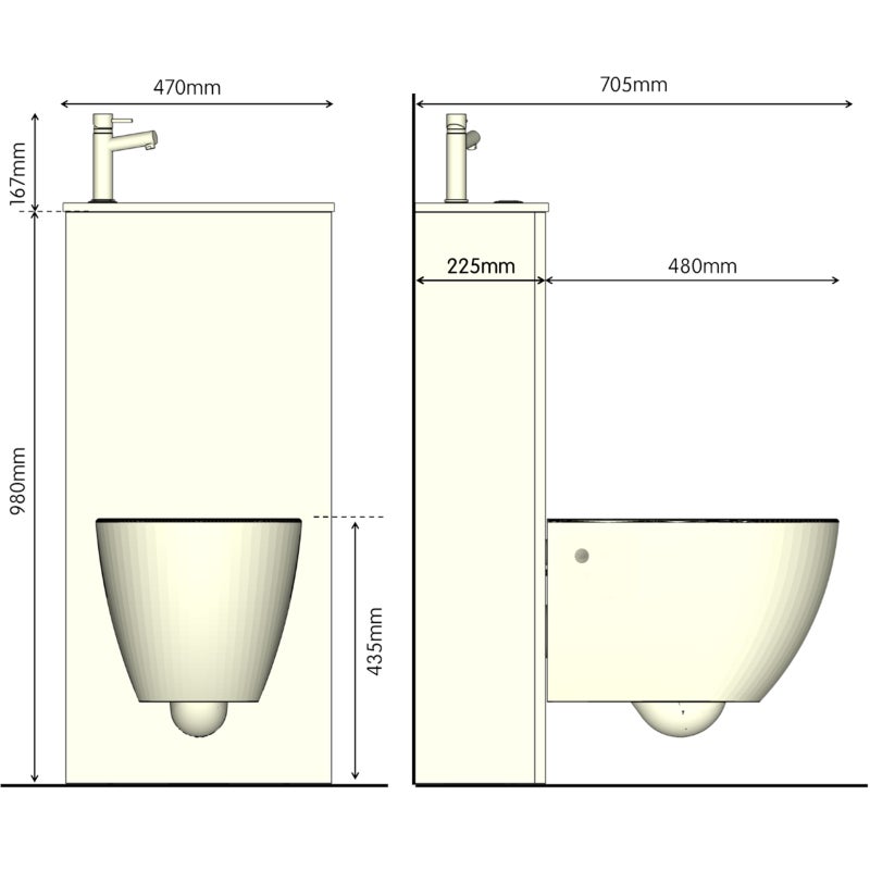 Pack WC suspendu avec lave-mains intégré + Cuvette gain de place sans bride corolla - 2