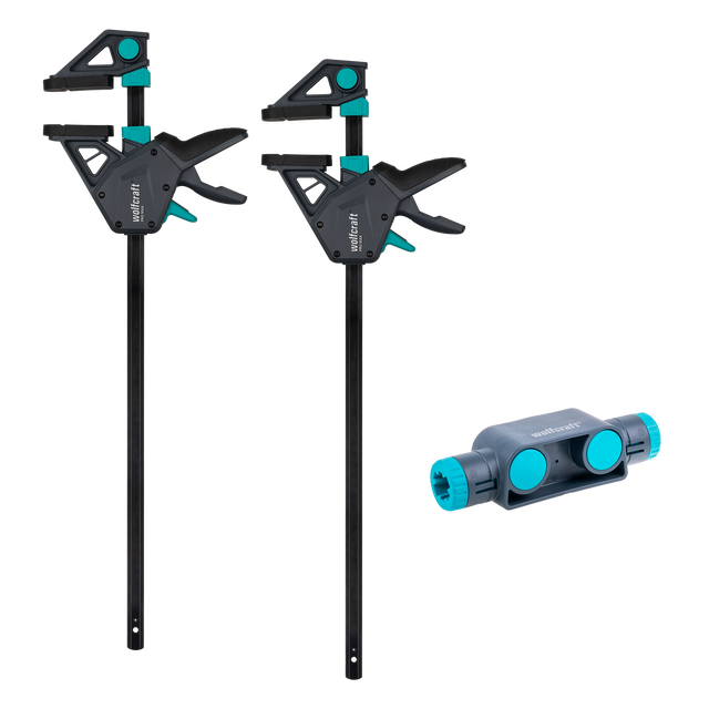 Kit de 2 Serre-Joints à une main XL PRO MAX et connecteur - Ouverture jusqu'à 1060 mm - Force de serrage max. 250 kg - wolfcraft 8663060