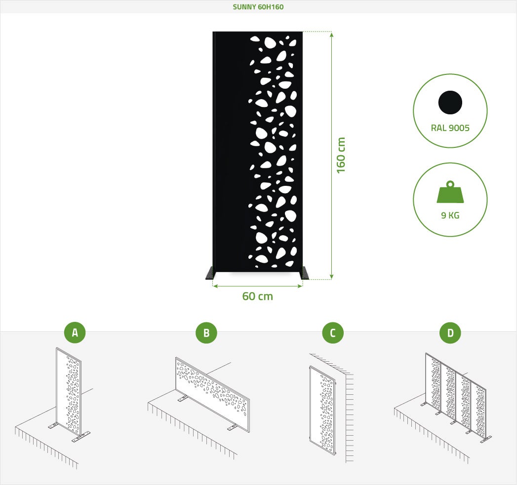 Lot de 3 panneaux décoratifs SUNNY Noir H.160cm motifs côté droit - 2