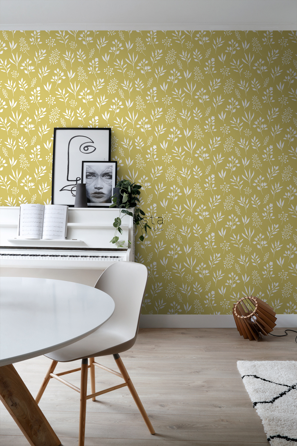 Papier peint fleurs au style scandinave jaune ocre - 53 cm x 10.05 m - ESTAhome - 4