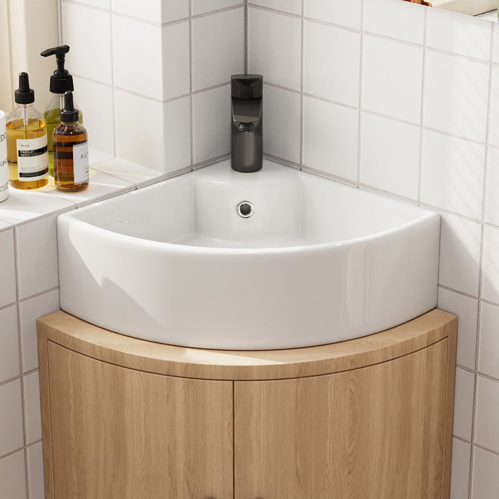 Petit lavabo suspendu en céramique, montage mural avec trou pour robinet, Petit lavabo d'angle à bord fin, 46 x 32.5 cm HOROW - 5
