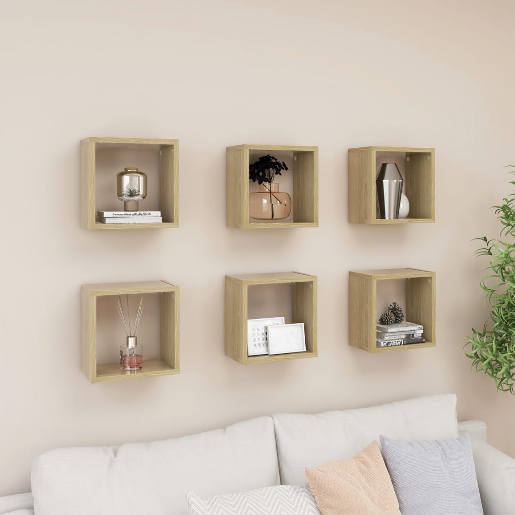 Étagères cube murales 6 pcs Chêne sonoma 26x15x26 cm | Leroy Merlin