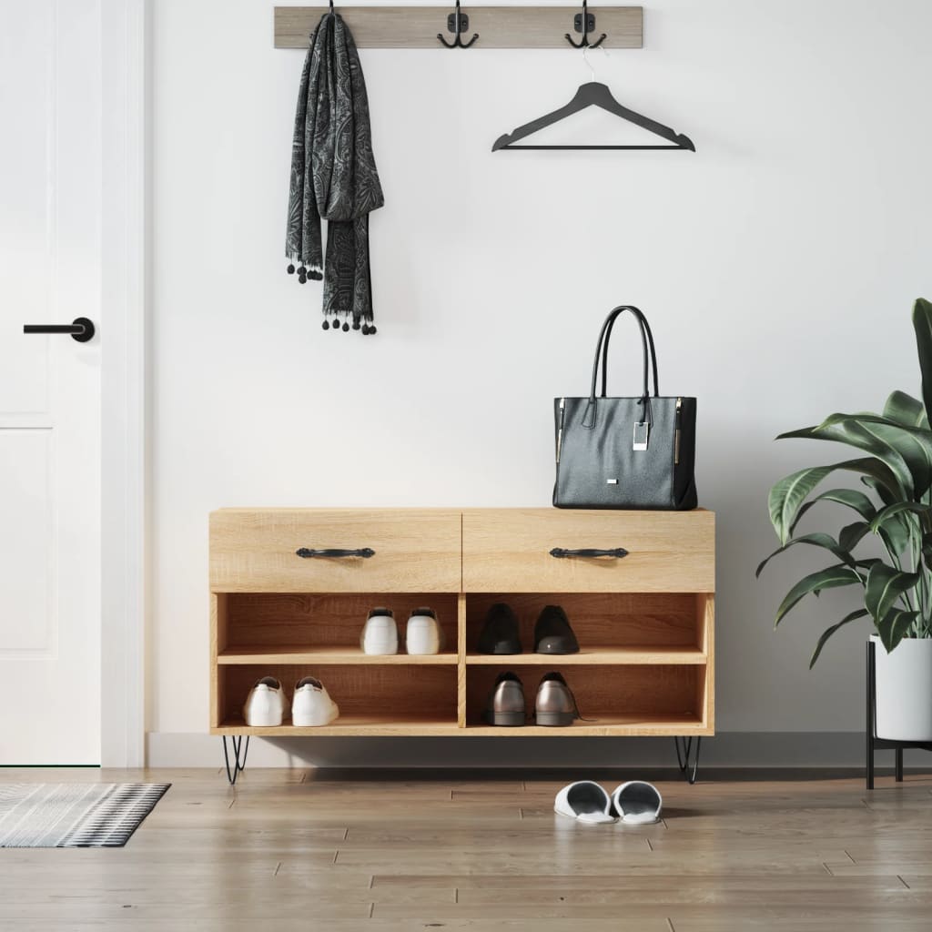 FATORRI Panca Portaoggetti Per Scarpe – Rovere Rustico, 6 Cubi, Struttura Metallica, Capacità 180kg