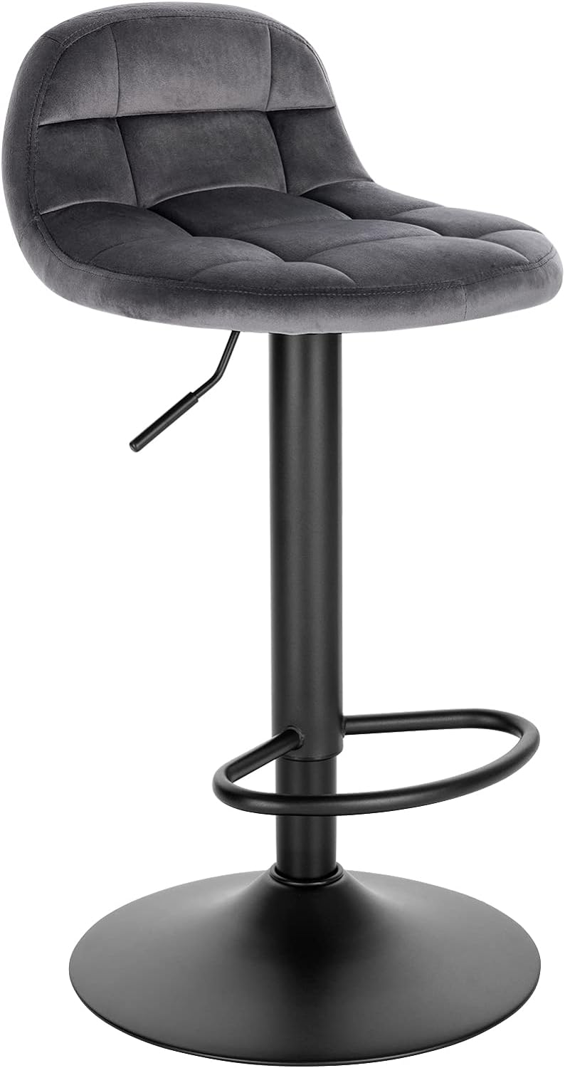 Lot de 4 Tabourets de Bar en Velours WOLTU, Tabouret de Comptoir Tabouret Haut Hauteur Réglable Pivotant à 360°, Gris Foncé - 5