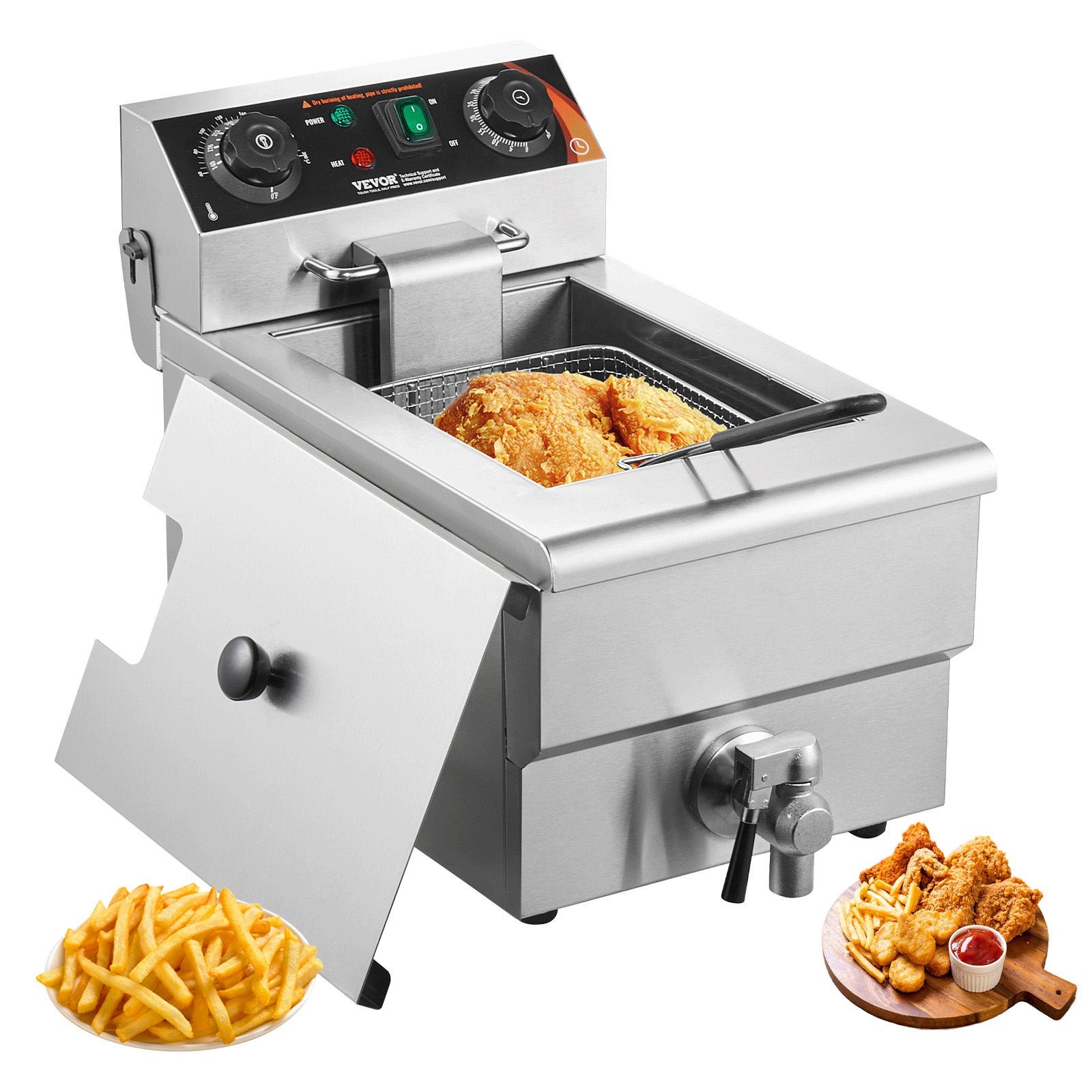 Komercyjna frytkownica elektryczna 3000 W, 9 l, stal nierdzewna, ulepszona, 200°C VEVOR