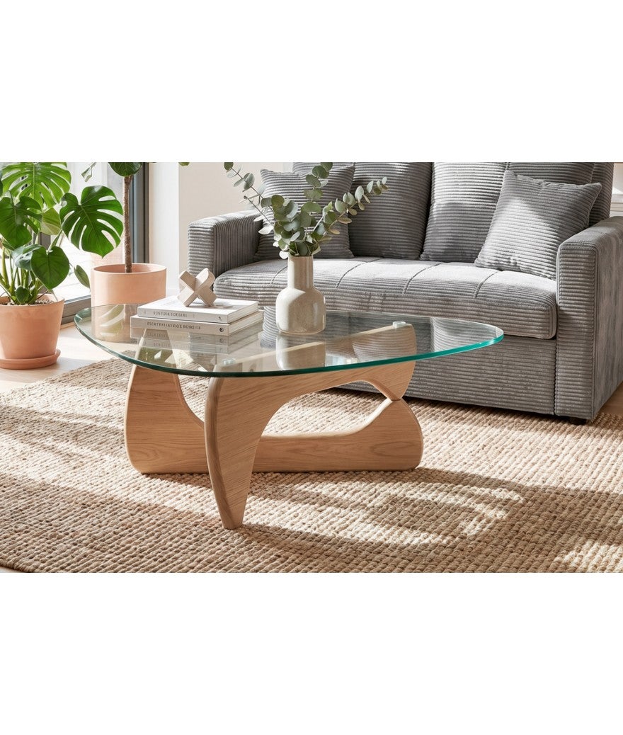 Table basse en verre avec pieds coloris chêne - Longueur 110 x Profondeur 70 x Hauteur 40 cm - 4