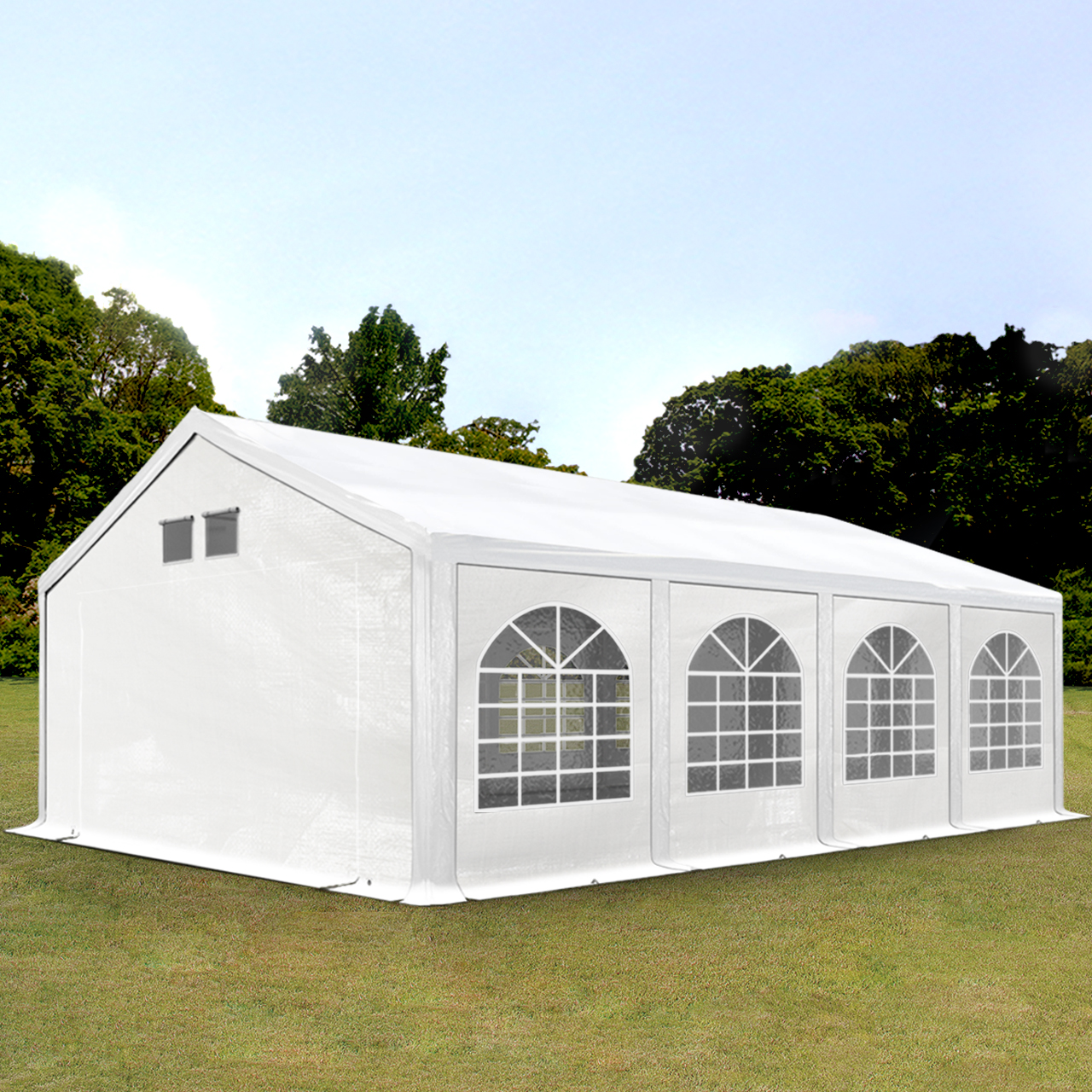 Namiot imprezowy Marquee 4x8 m w kolorze białym Profesjonalna plandeka PE 550 N Wodoodporna ochrona UV z GROUND FRAME