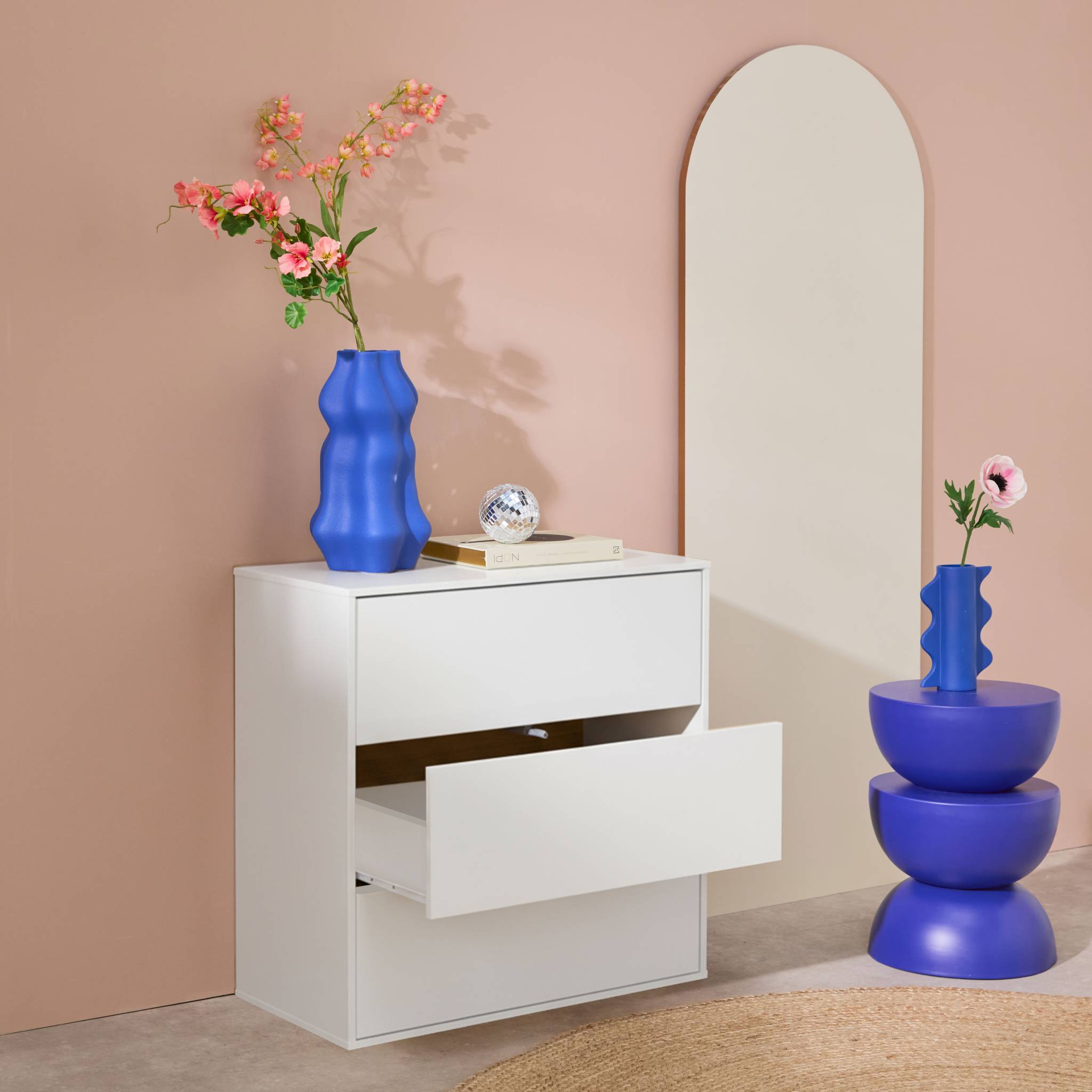 Commode. module de rangement décor bois blanc 3 tiroirs - Kompo - 9
