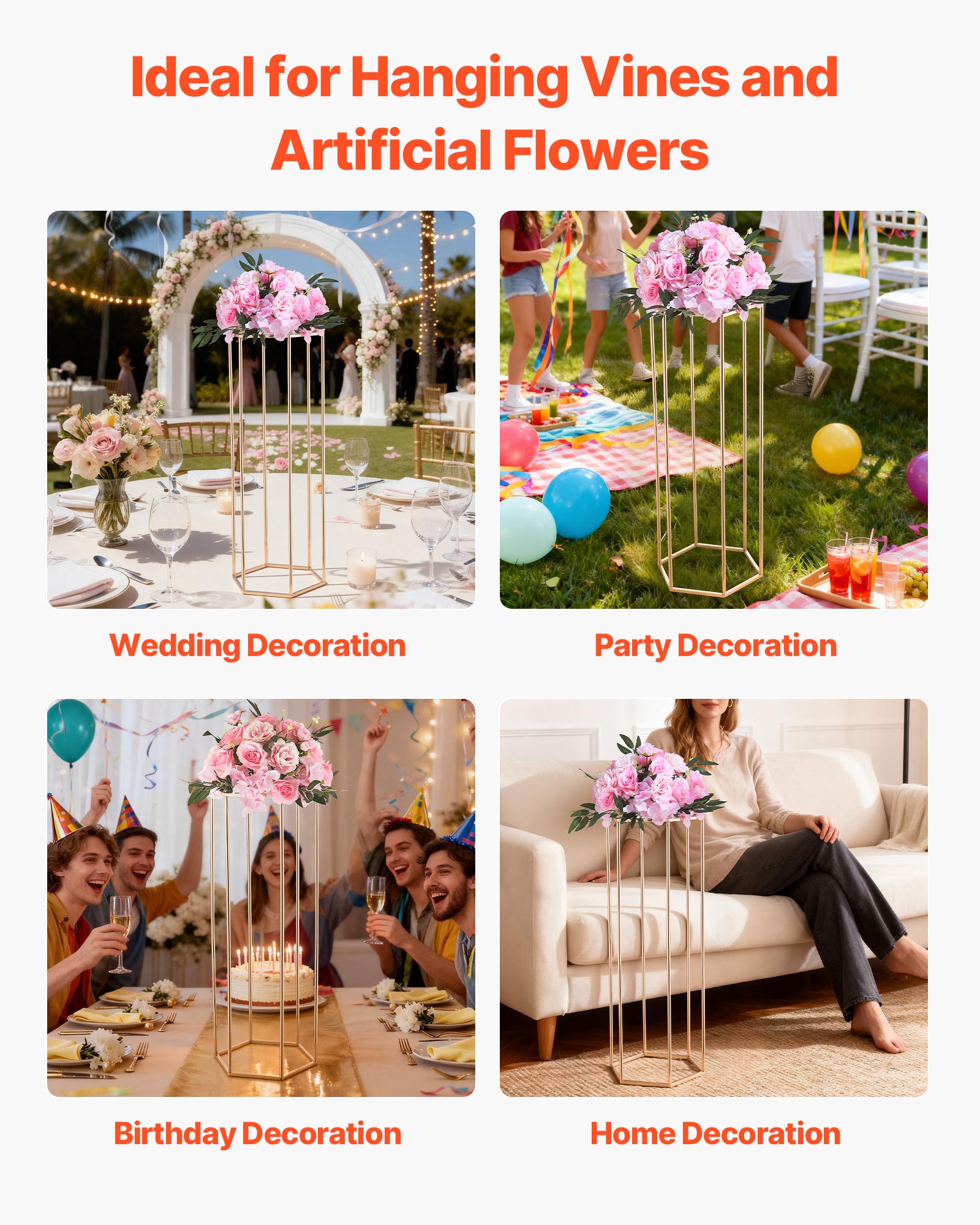Support Fleur Mariage VEVOR Lot de 10 Support, 80 cm Panneau Transparent Acrylique, Présentoir Floral pour Fêtes, Anniversaires, Déco Intérieure - 6