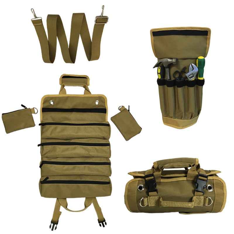 Torba na narzędzia, składana, duża pojemność, można nosić w ręce lub na pasku na ramię, 50*33 cm, darmowa mała torba do przechowywania*2, kolor khaki