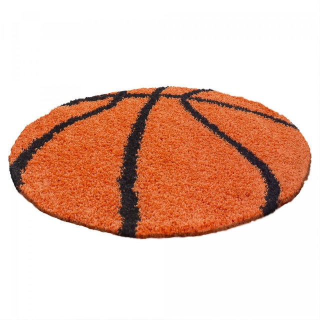 Tapis enfant Ø100cm rond tissé orange et noir SHAGGY BASKET