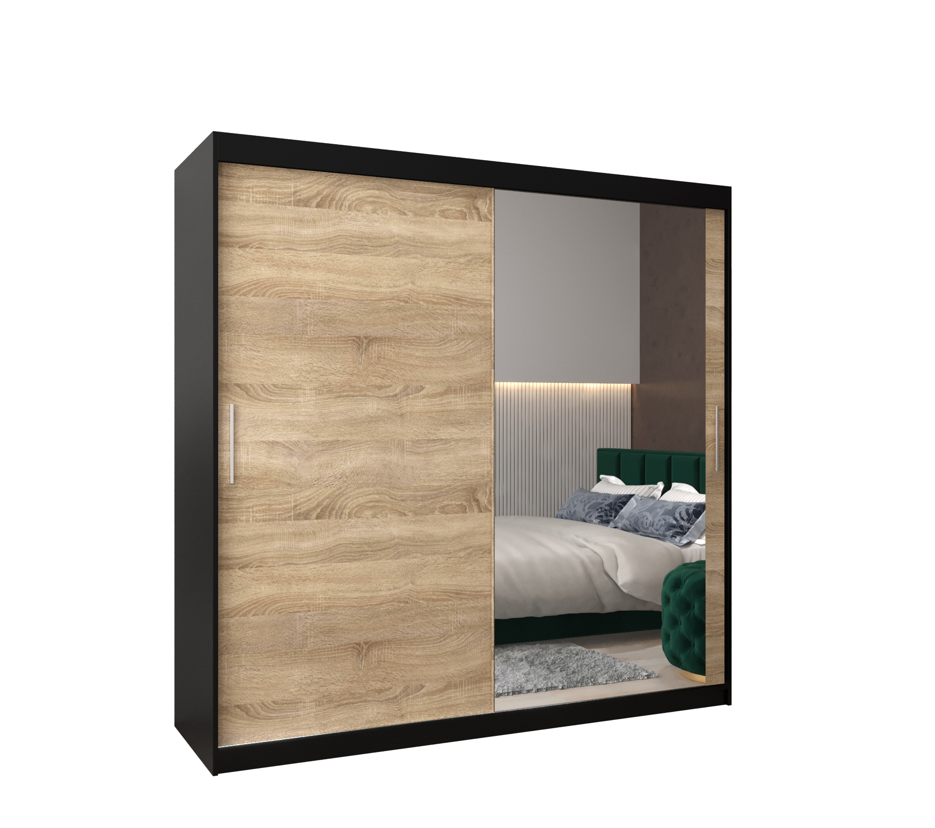 Szafa przesuwna garderoba TOKYO 2 200 x 62 x 200 cm Czarny + Sonoma - Abiks Meble