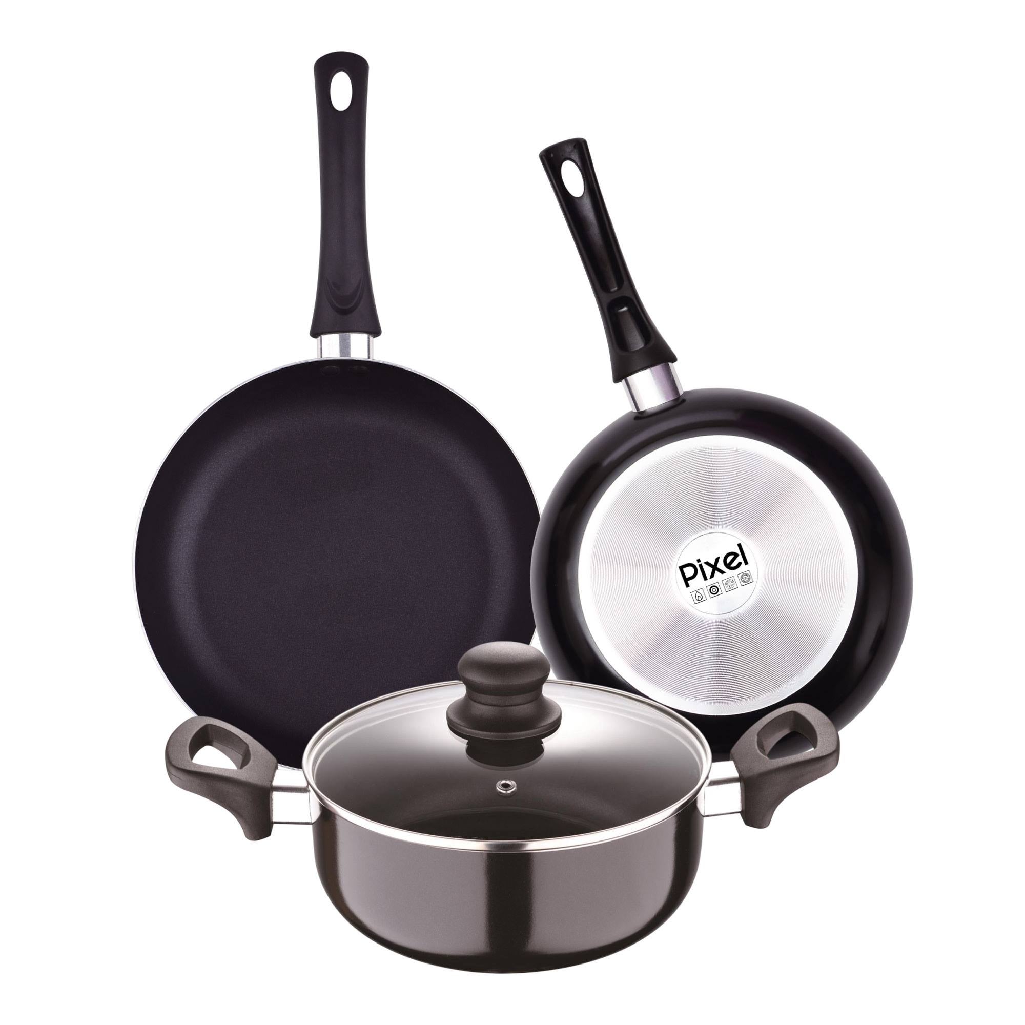 Vinod Classique Deluxe - Juego de utensilios de cocina de acero inoxidable, 7 piezas, Kadai, sartén, cacerola y cacerola, utensilios de acero para cocina, juego de utensilios de cocina con fondo de