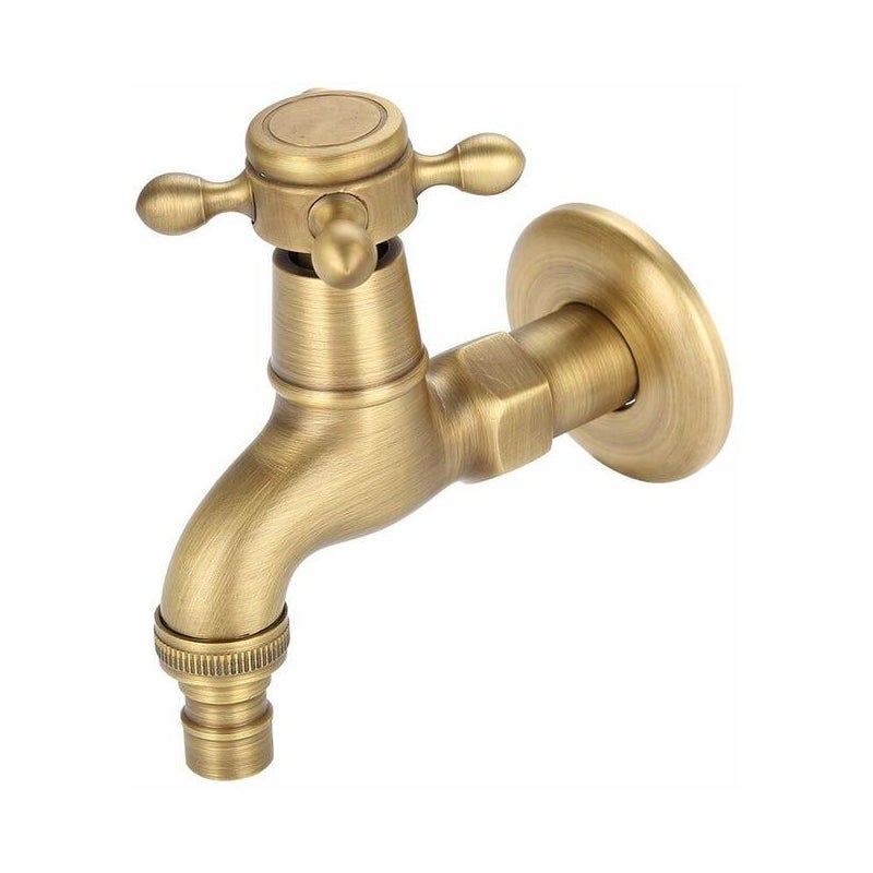 Kran w stylu vintage z litego mosiądzu z pojedynczym uchwytem do pralki, ścienny kran wodny (krótki)