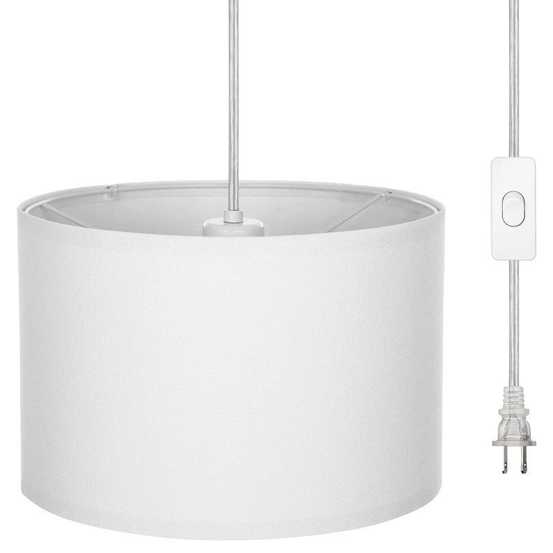 Prosta i nowoczesna lampa wisząca, żyrandol z lnu w standardzie europejskim, biały (musisz przynieść własną żarówkę E27)