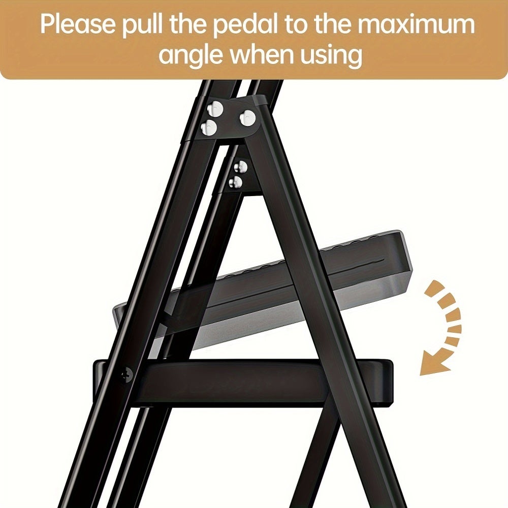 Escabeau pliant 4 marches pour adultes, pédales larges ergonomiques, pieds antidérapants, acier léger portable - 5