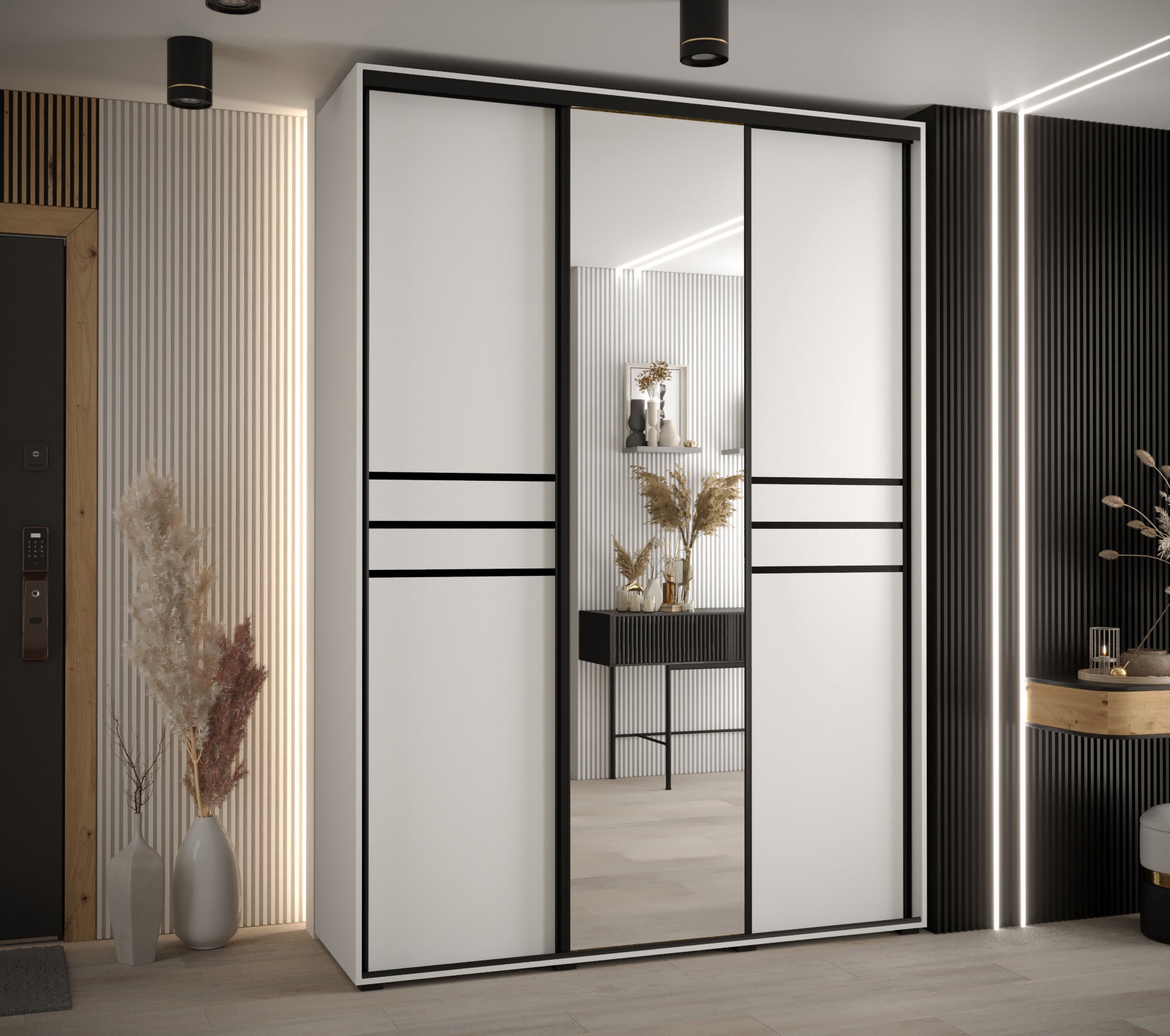 Szafa przesuwna z lustrem wysoka Davos 11 170 x 60 x 235,2 cm biały + biały + u. czarny - Abiks Meble - 2