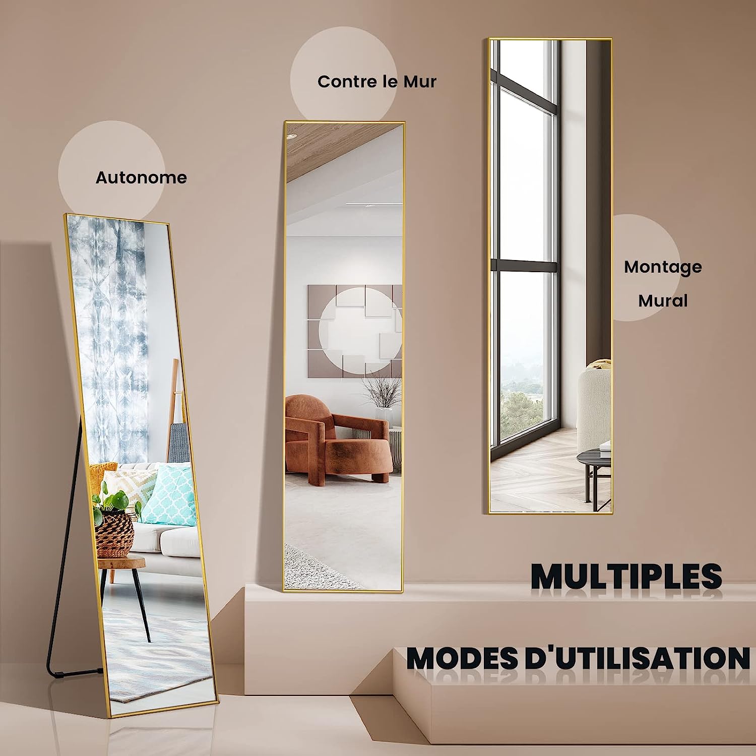 WallBeyond Specchio Asimmetrico Dorato Con Cornice In Alluminio, Moderno E Irregolare, 91,4x61 Cm, Per Soggiorno, Camera, Bagno