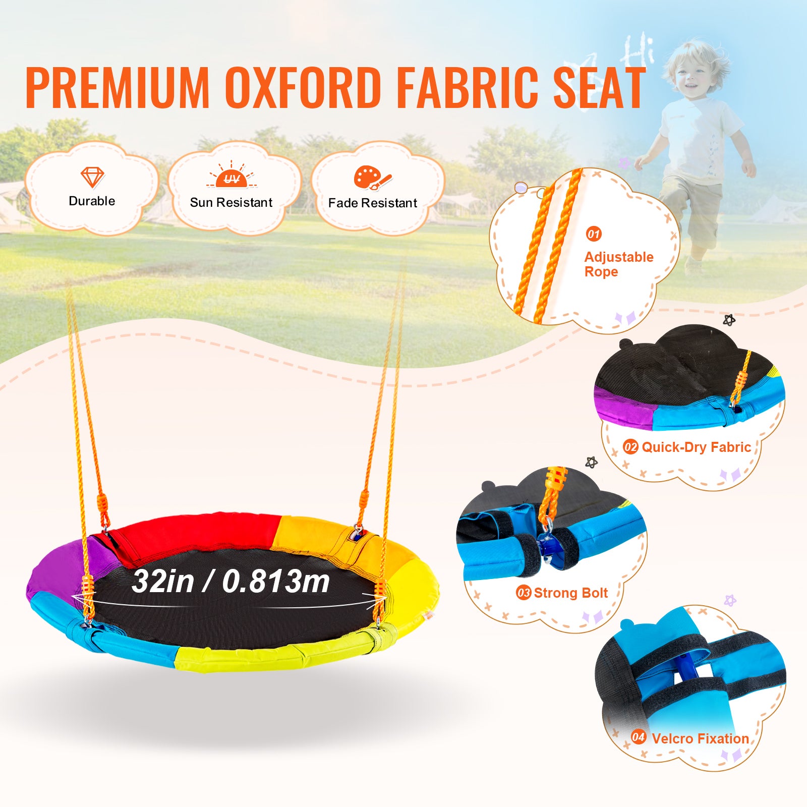 Ensemble de balançoires VEVOR pour extérieur, limite de poids 600 lb, comprenant 1 balançoire ronde et 2 balançoires classiques - 3