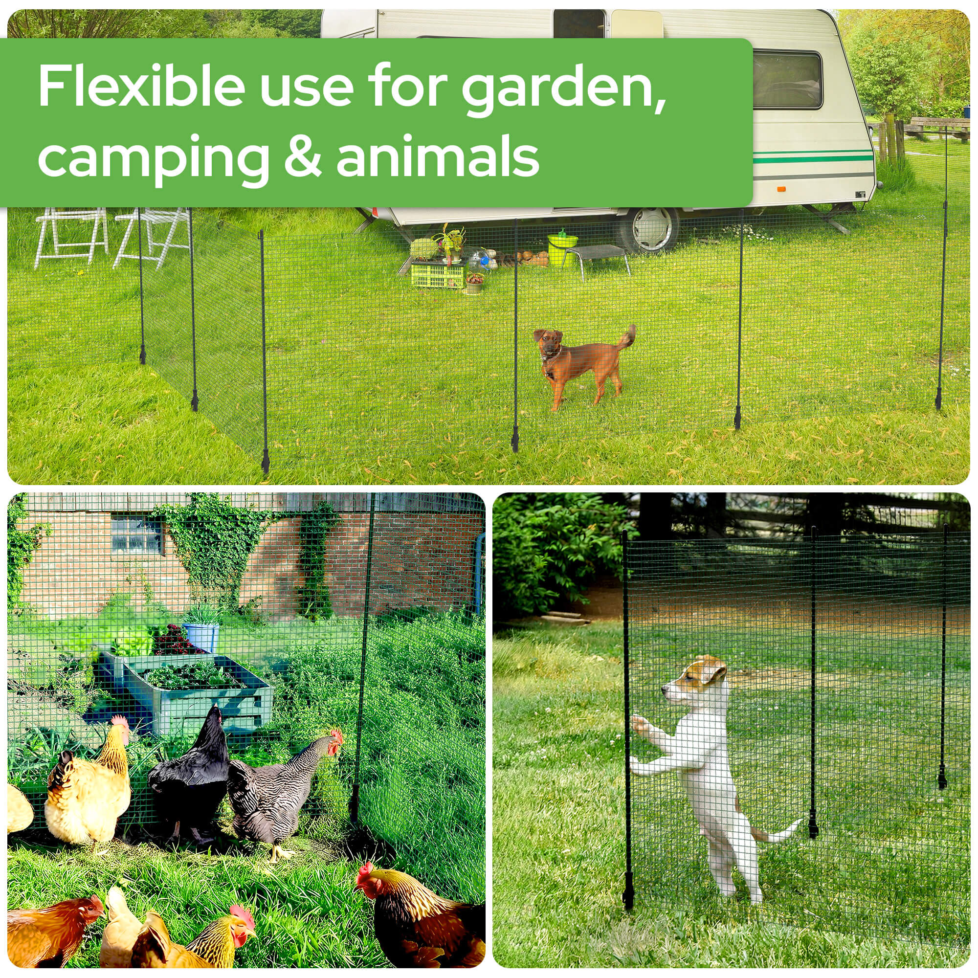 AREBOS Kit de clôture mobile 15 m, filet en plastique HDPE avec 9 poteaux, léger et idéal pour jardin, animaux et extérieur - 5