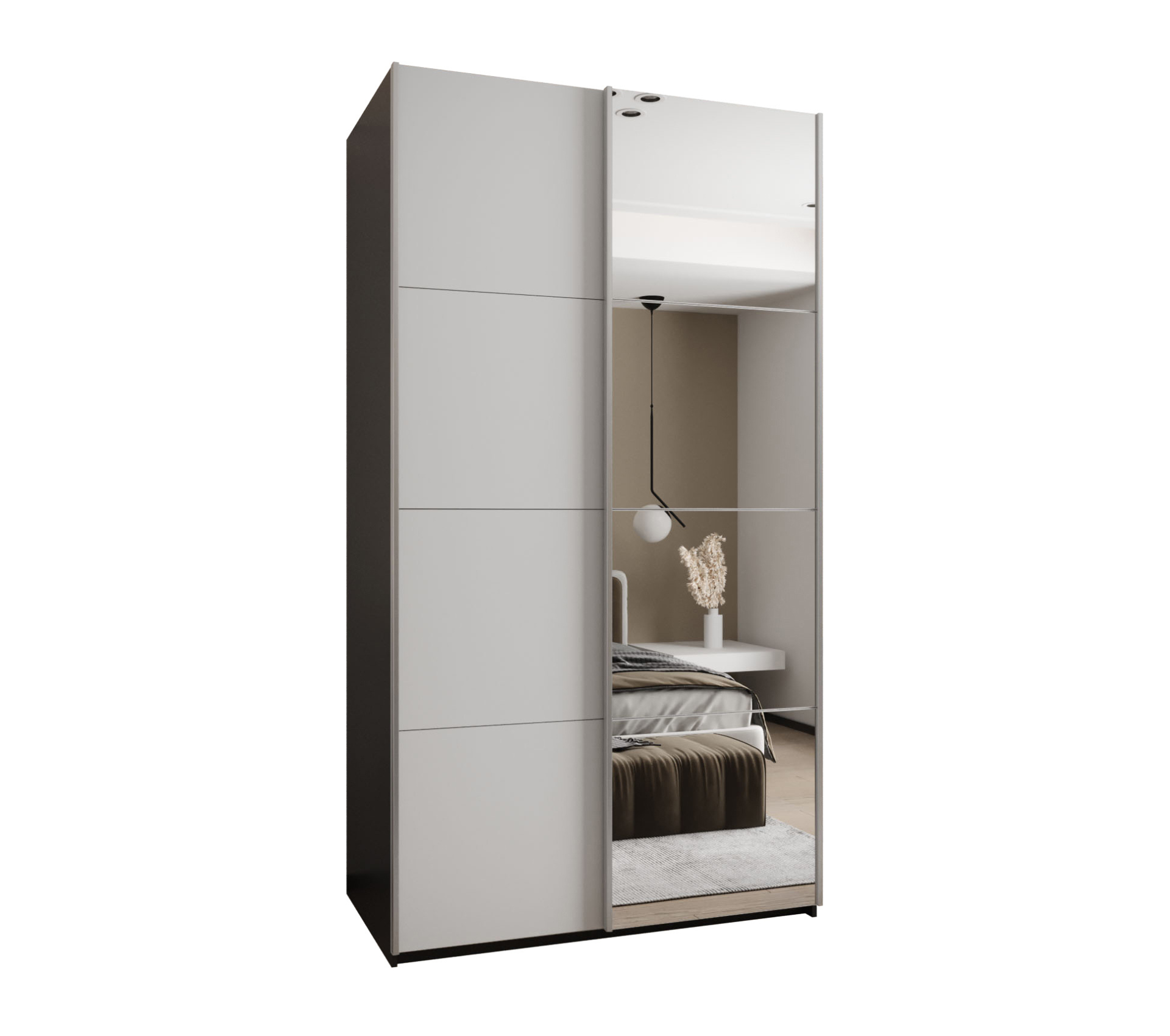 Szafa przesuwna wysoka Lux 3 140 x 64 x 245,5 cm czarny + biały + u. srebrny - Abiks Meble