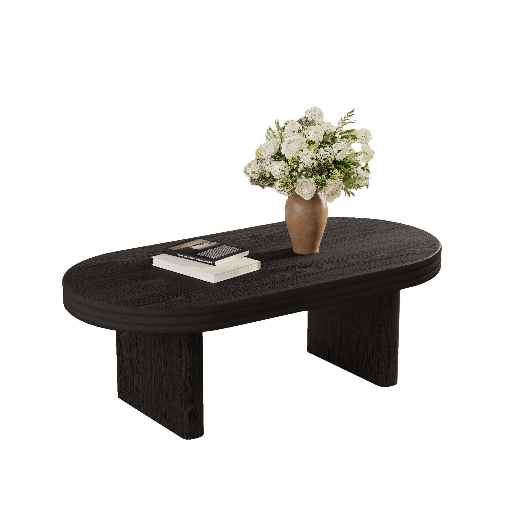 Table basse ovale encastrée de style moderne, 60 x 120 x 41,5 cm, MDF, noir - 8