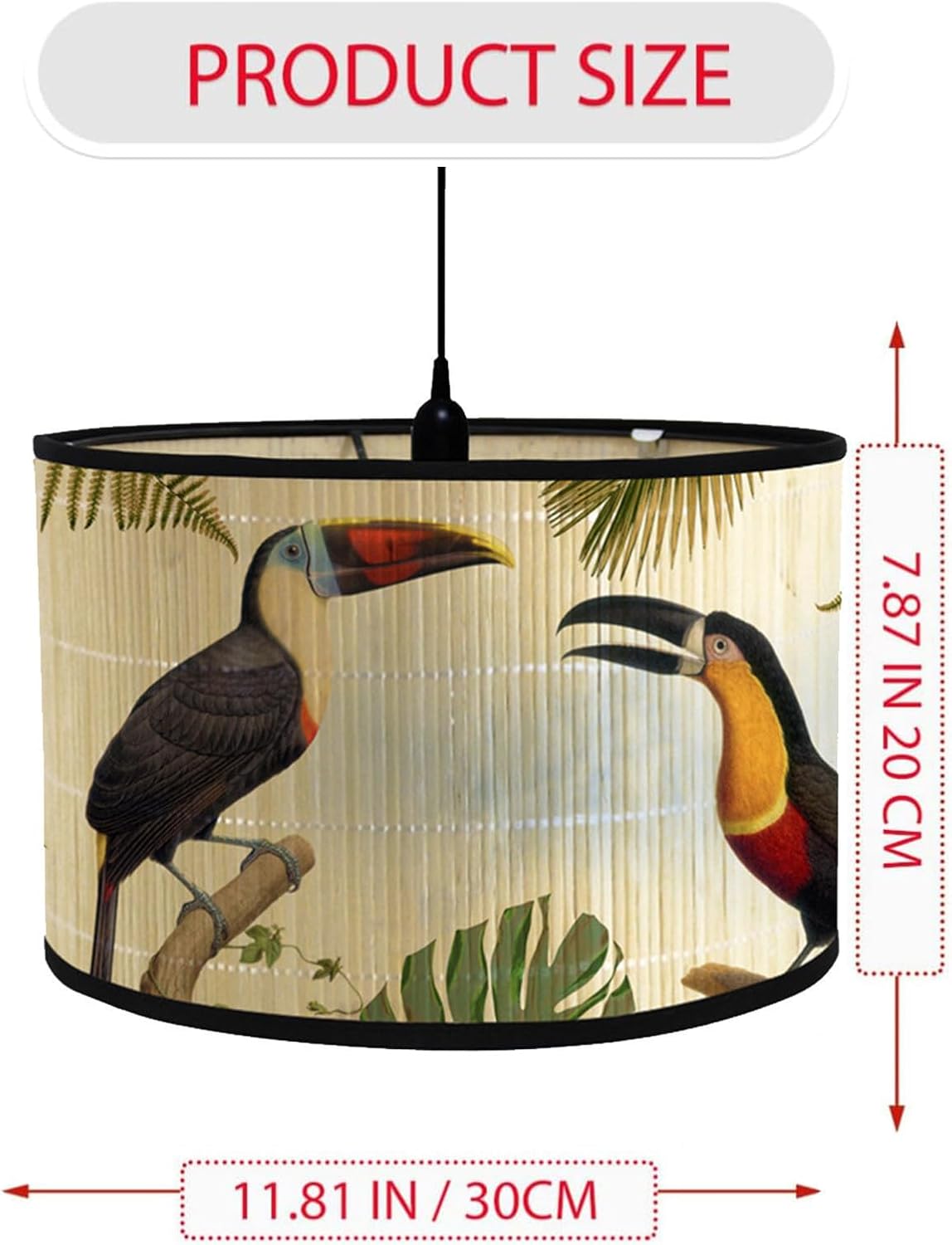 Abat-Jour En Tissu Lin Classique 30x30x20cm - Tropical Plante Pour Lampe Table Et Suspension