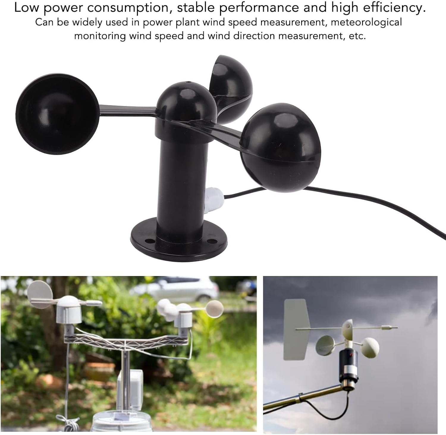 Capteur anémométrique, capteur de vitesse du vent, résistant au vent et à la pluie, avec câble étanche de 8 m et trou de fixation de 4 cm. - 2