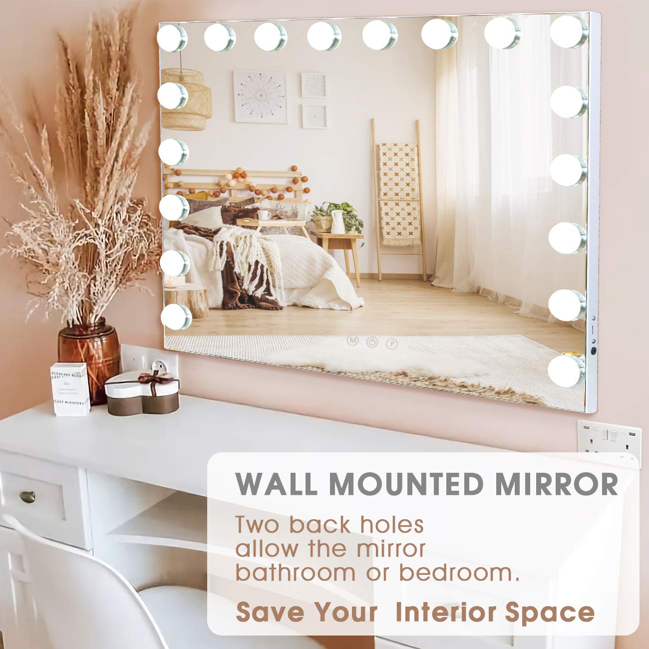 Miroir de maquillage Hollywood lumineux LED coiffeuse mural - 80 x 58 cm - 5