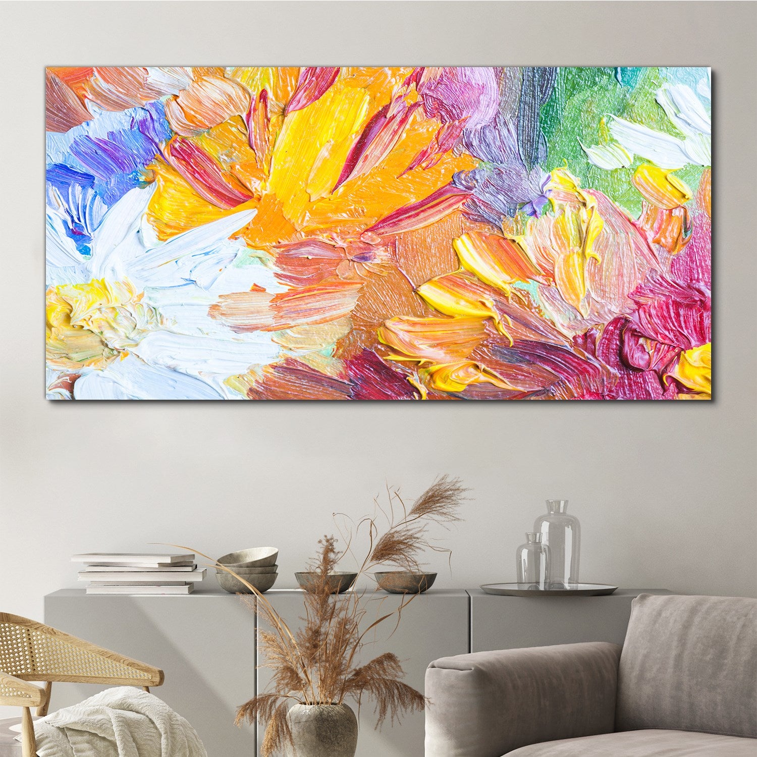 Impression sur Toile 140x70 cm Tulup – Tableau Décoration Murale pour Salon et Chambre, Prêt à Accrocher – Fleurs peintes - 3