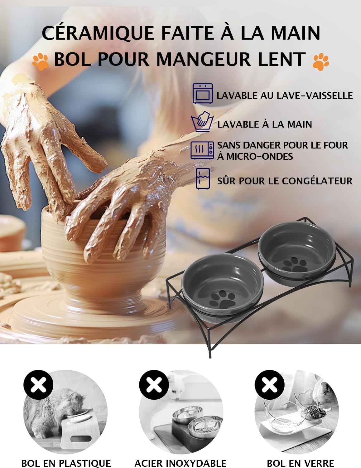 Y YHY Ciotole per gatti, 355 ml, grigio - 4